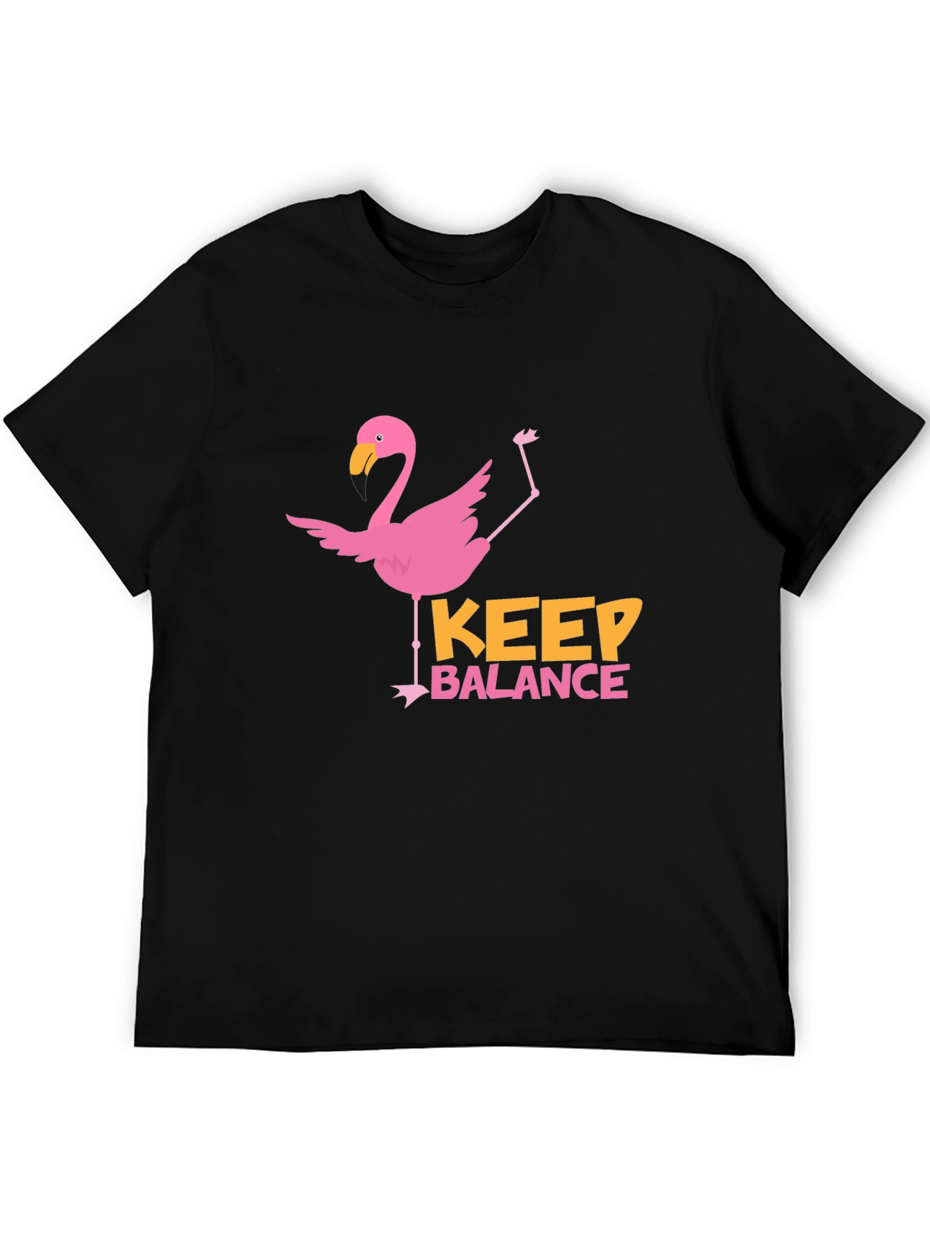 Flamingo Keep Balance Graphic Black T-Shirt
