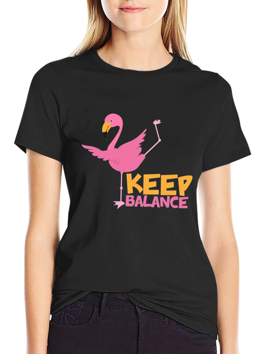 Flamingo Keep Balance Graphic Black T-Shirt