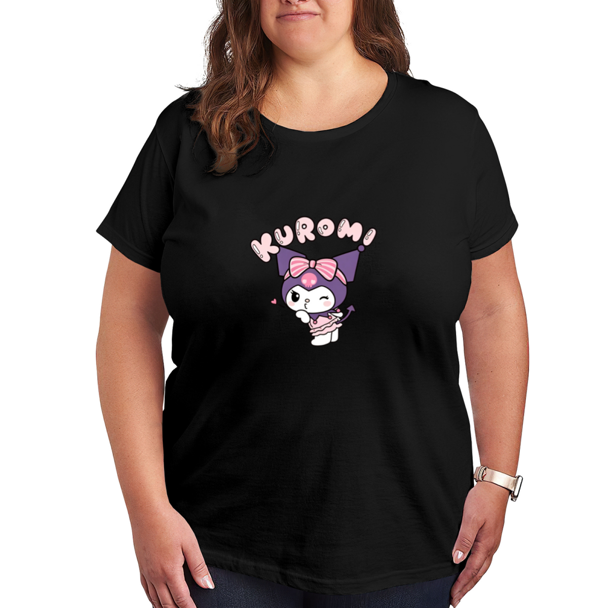 Sweet Wink Kuromi Kawaii Cartoon Print Plus Size Ladies T?Shirt