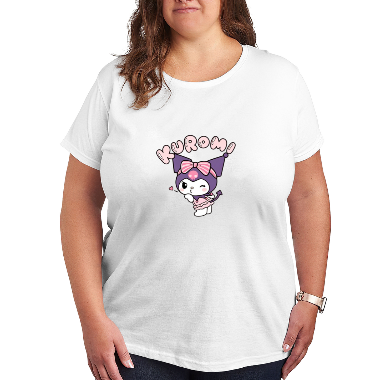 Sweet Wink Kuromi Kawaii Cartoon Print Plus Size Ladies T?Shirt
