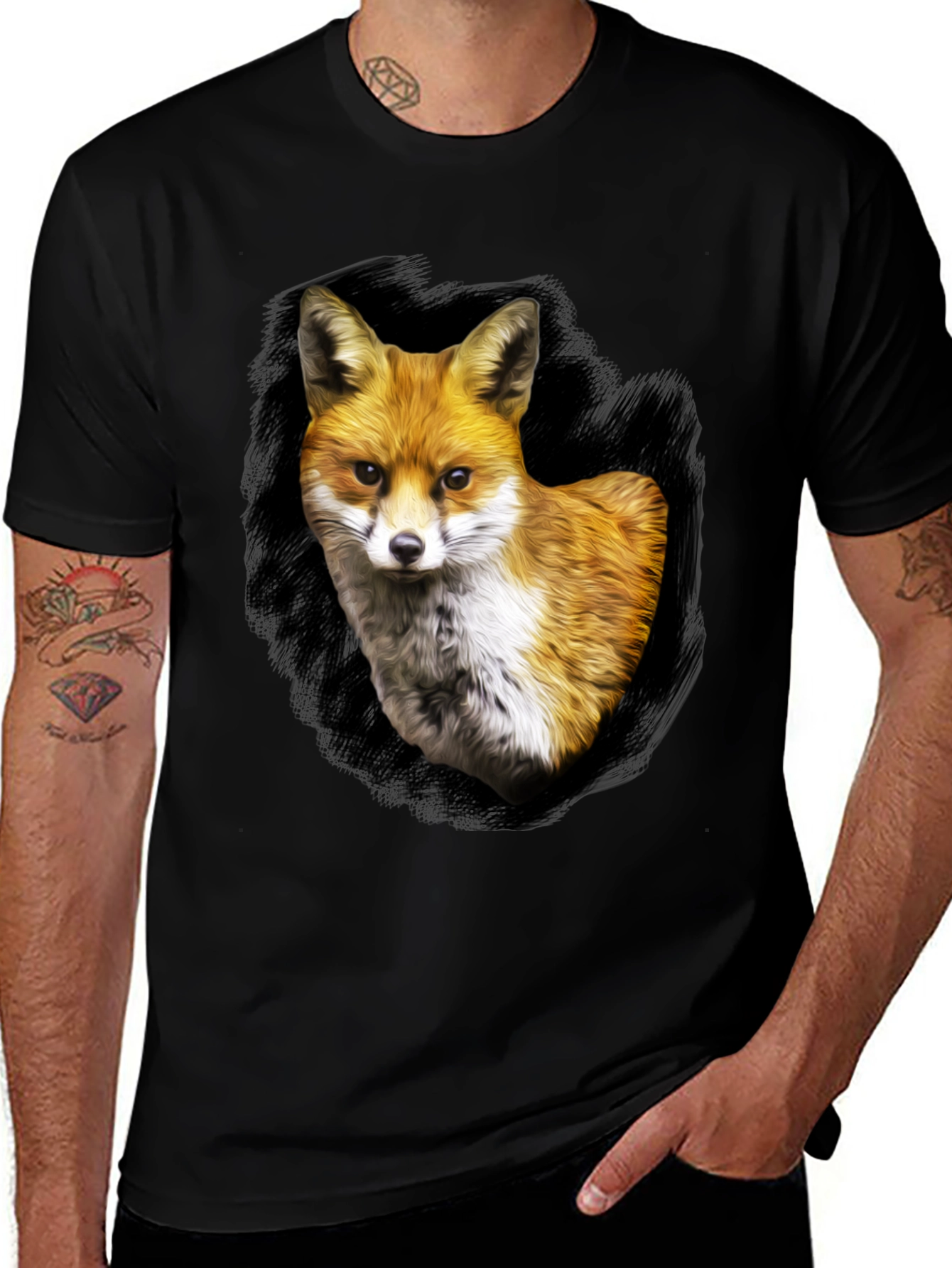 Fox Portrait Graphic Tee - Mens Black T-Shirt