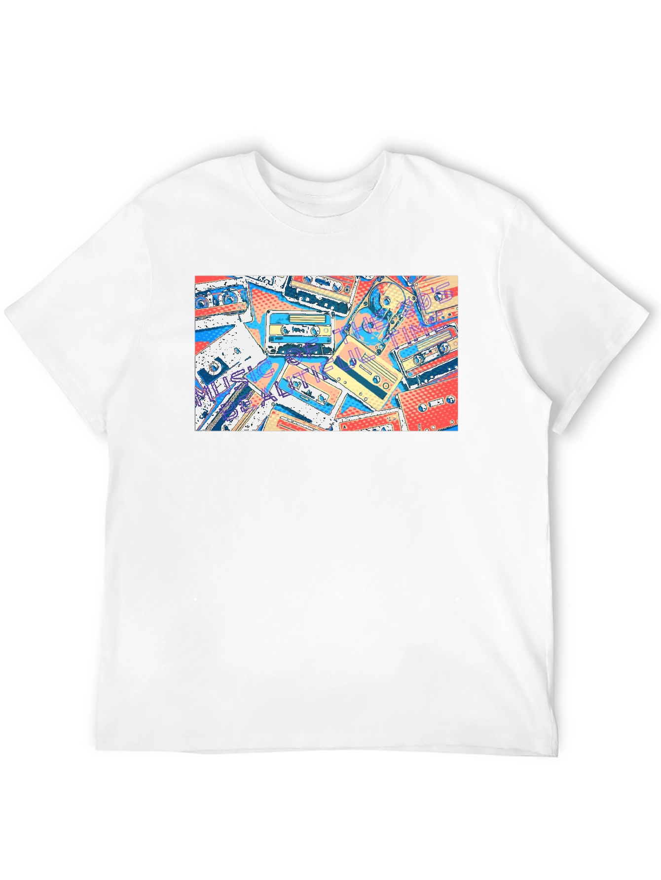 Retro Cassette Tape Print Black T-Shirt