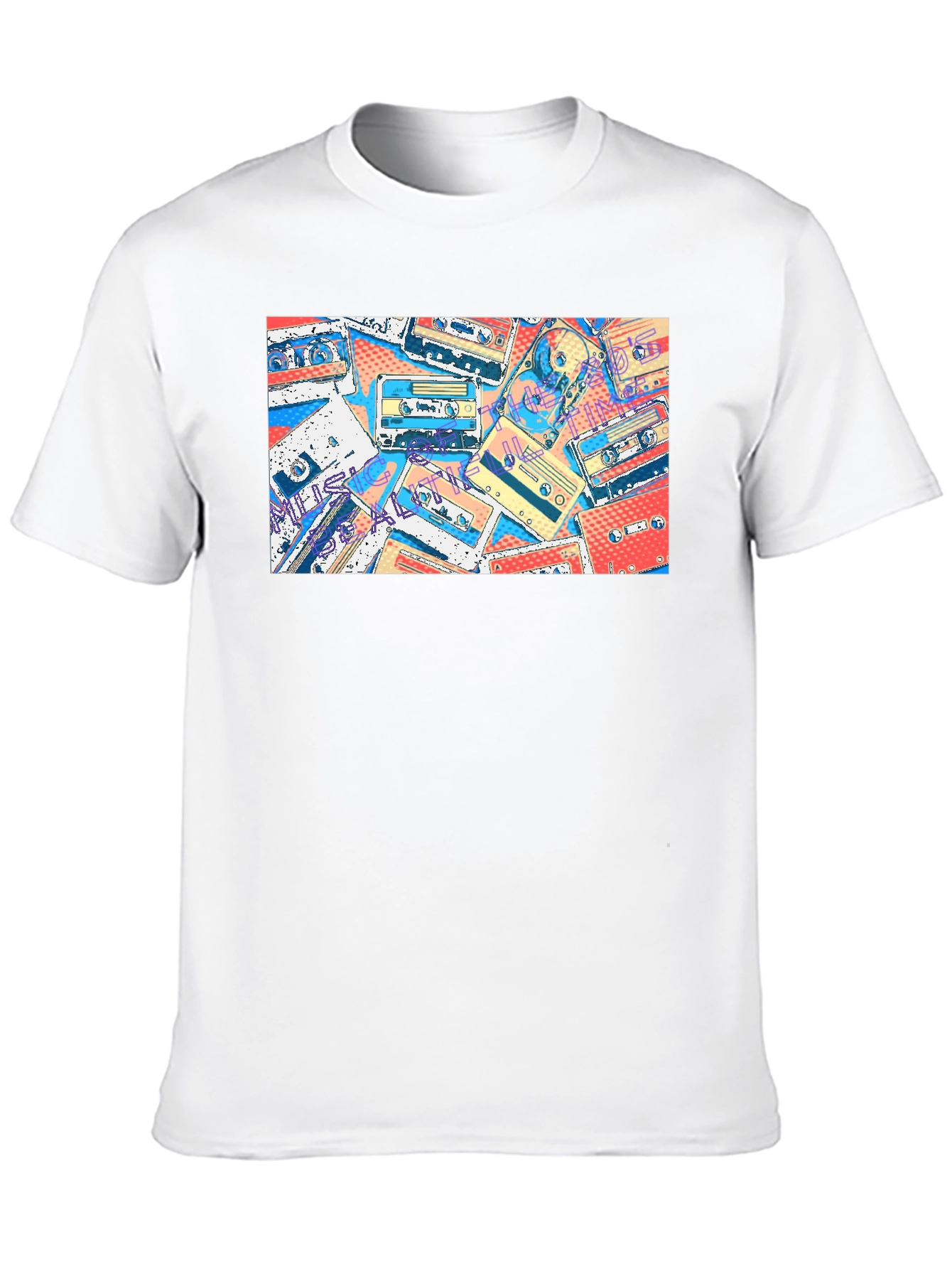 Retro Cassette Tape Print Black T-Shirt