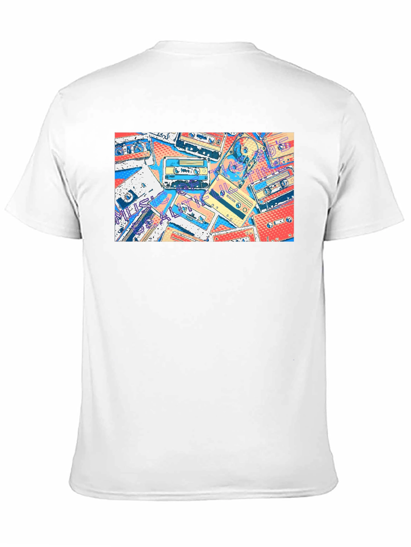 Retro Cassette Tape Print Black T-Shirt