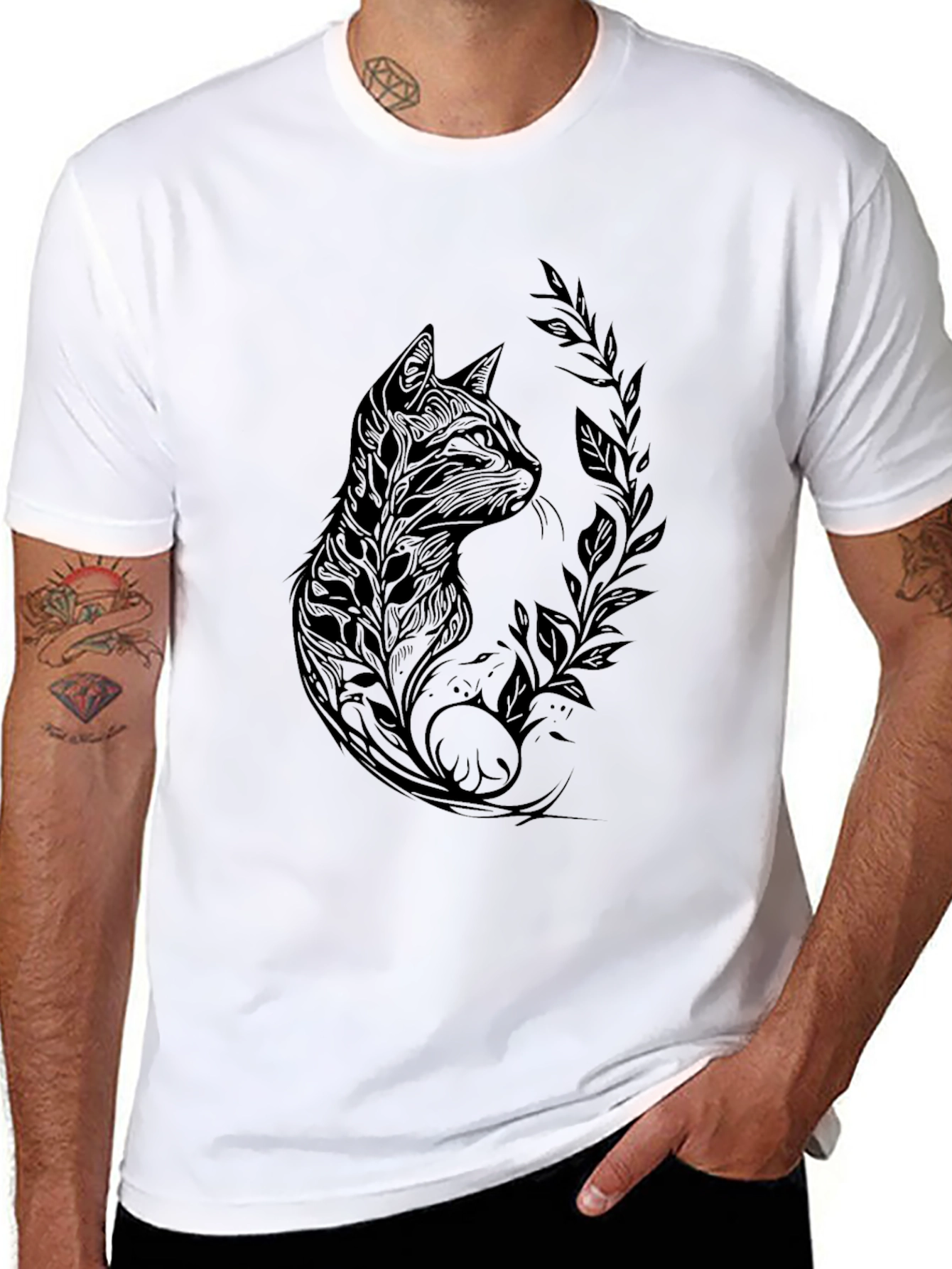Mens Black Cat Graphic Tee