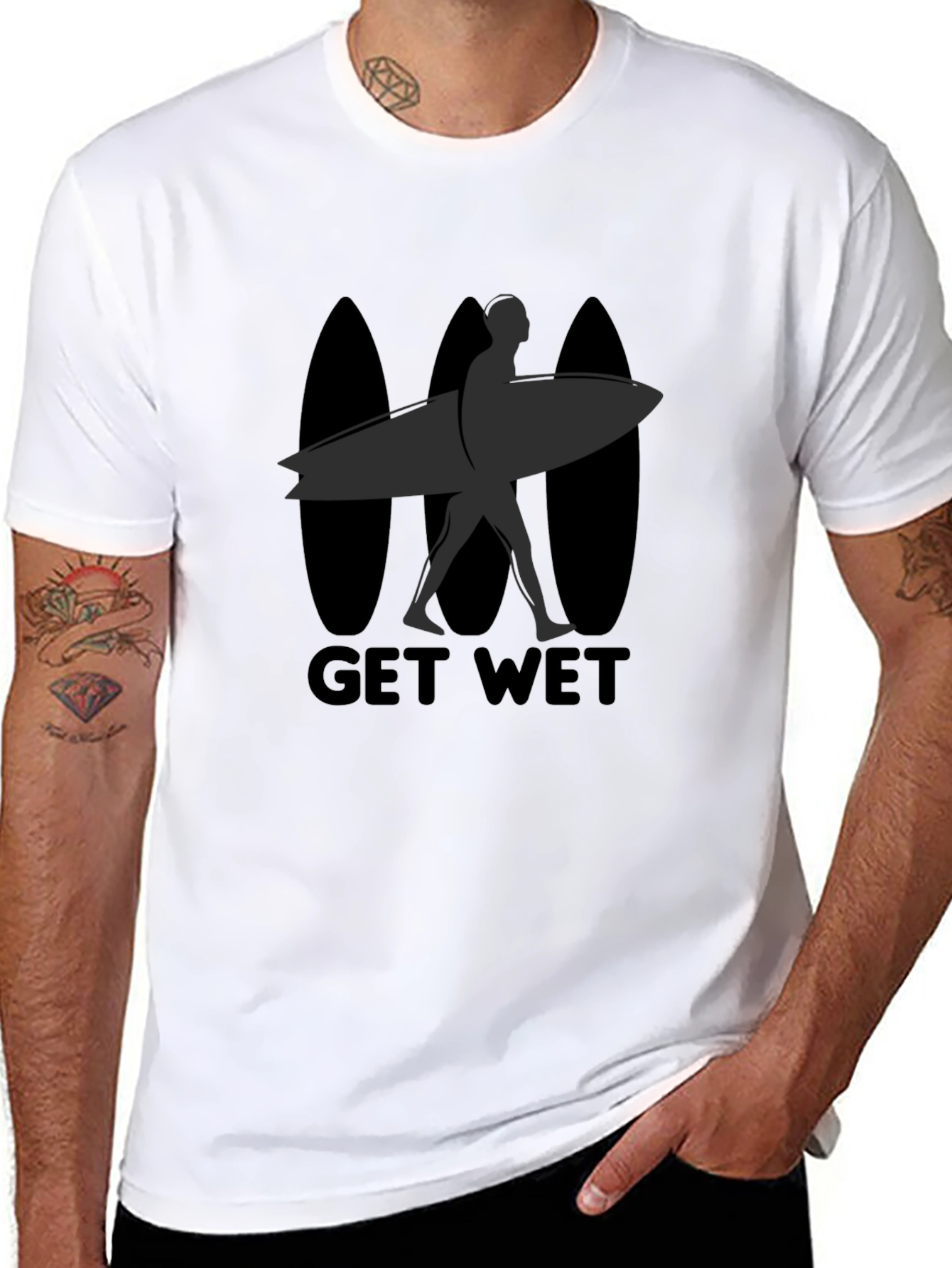 Black Get Wet Surfer Graphic Tee