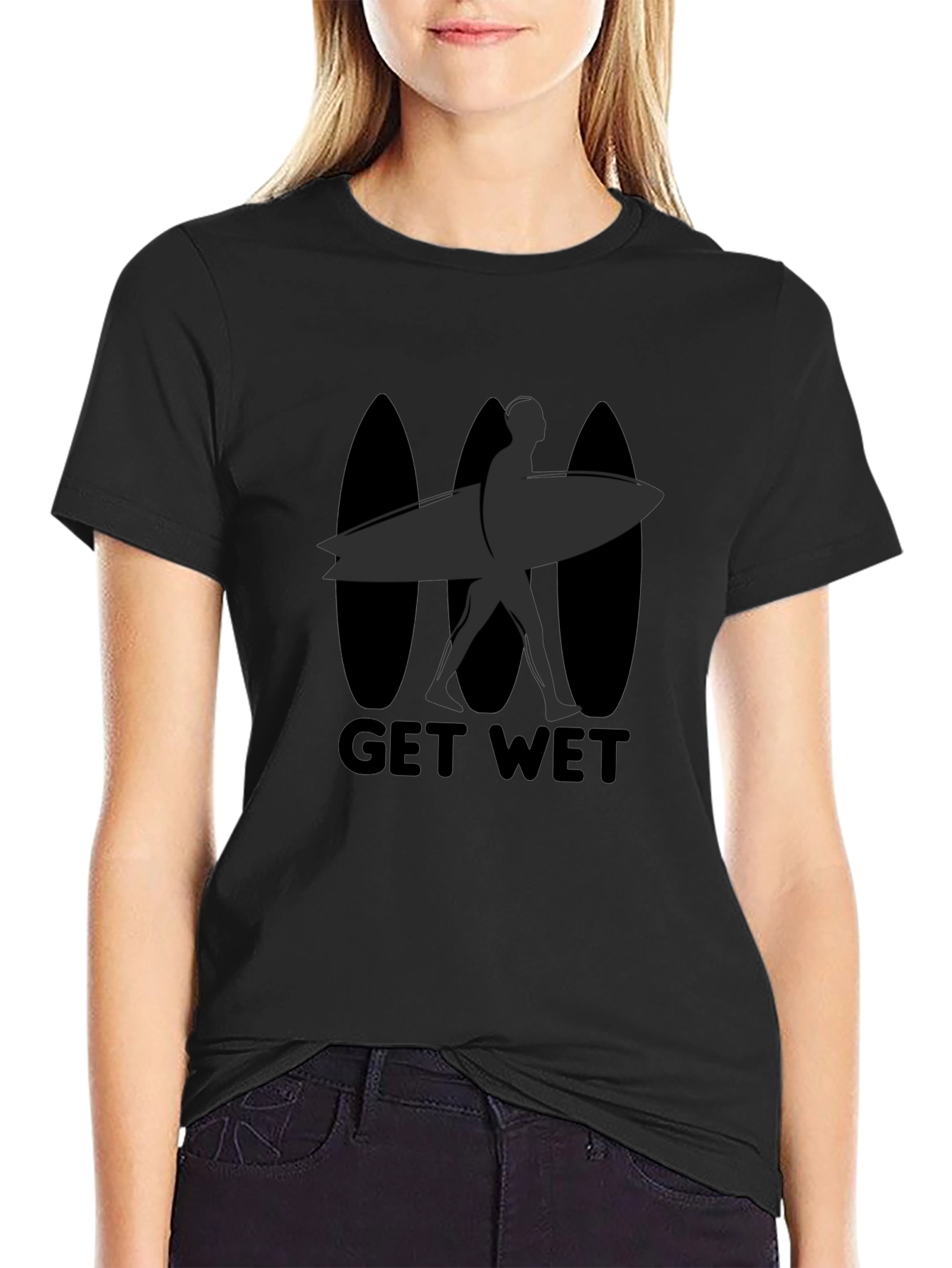 Black Get Wet Surfer Graphic Tee