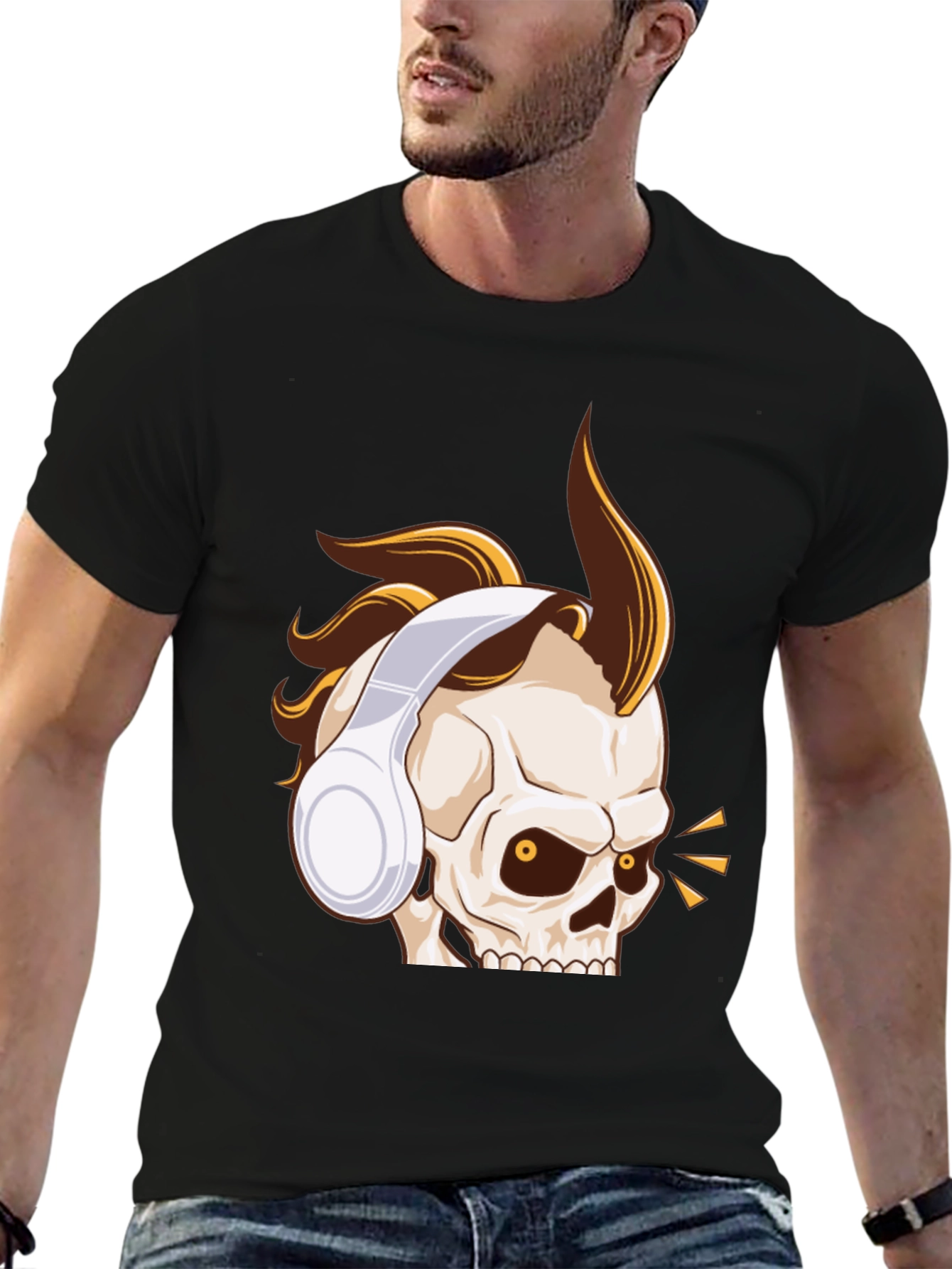 Skull Headphone Graphic Tee - Black