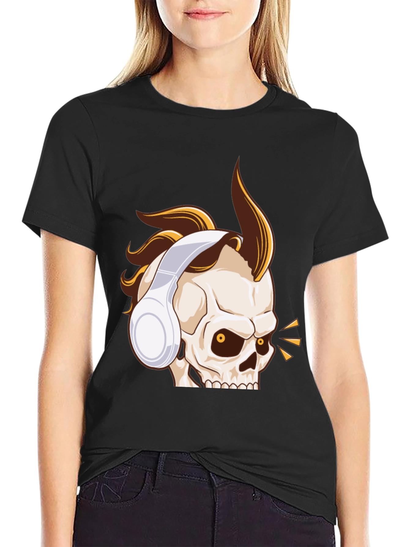 Skull Headphone Graphic Tee - Black