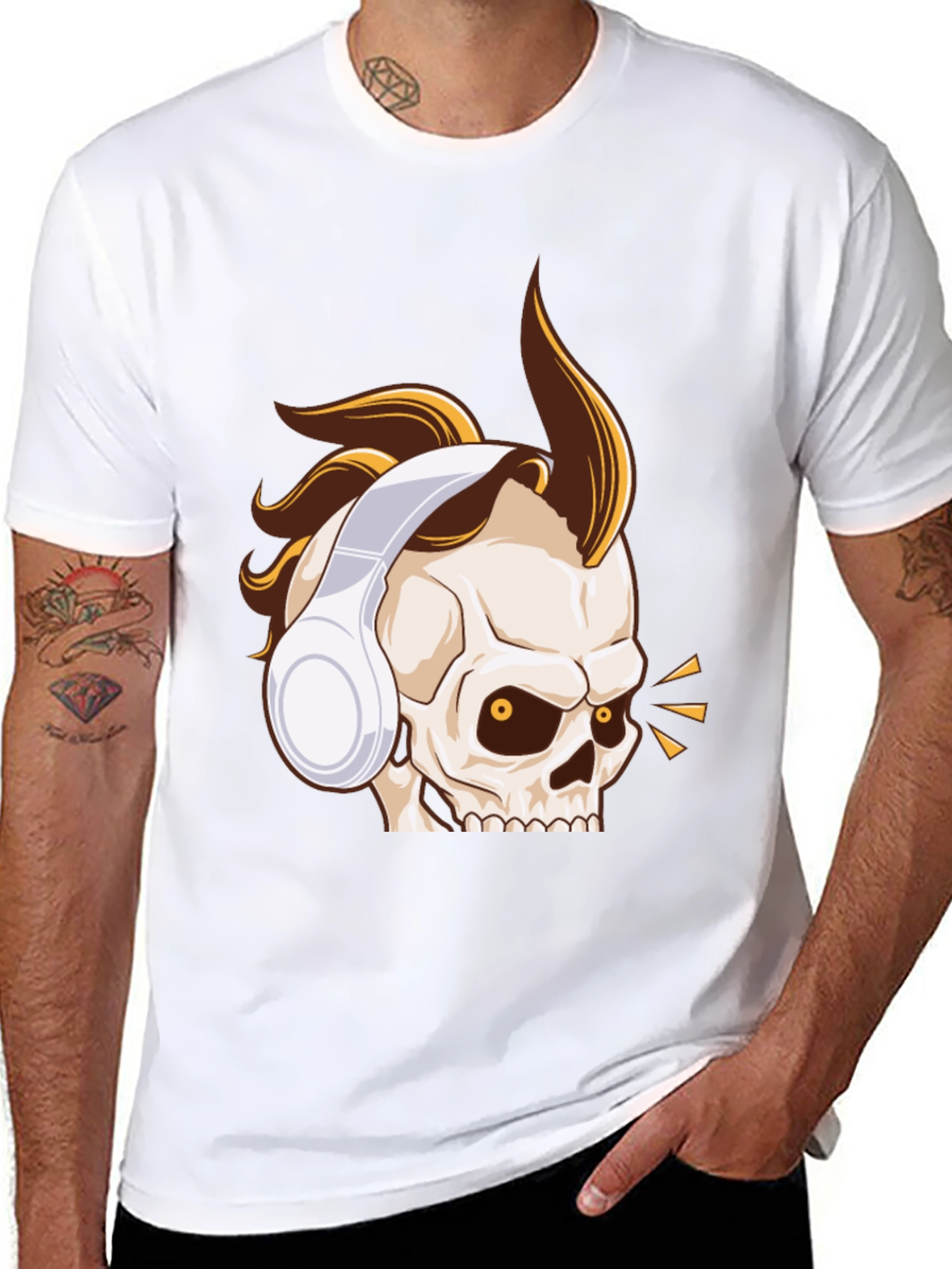 Skull Headphone Graphic Tee - Black