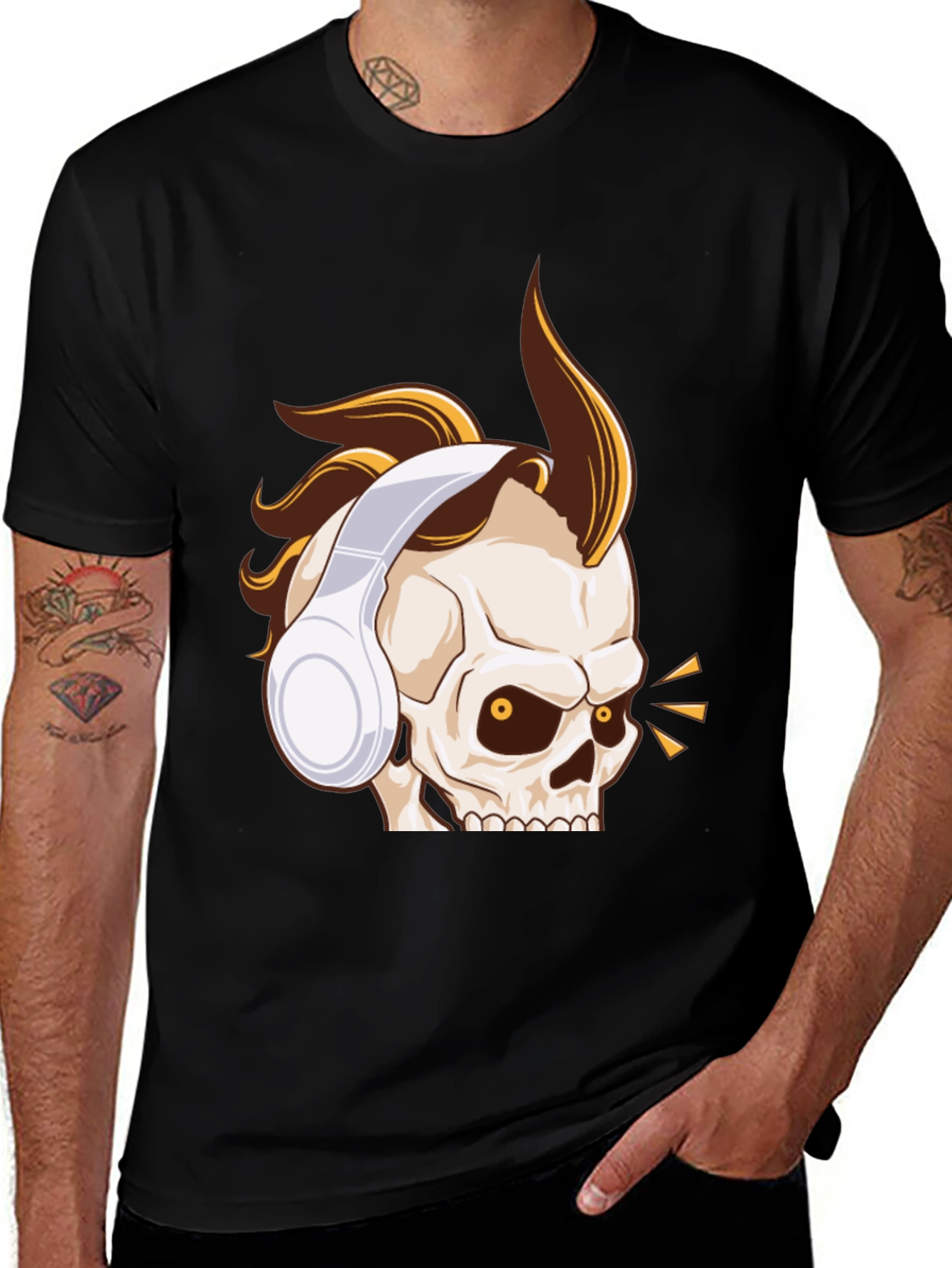 Skull Headphone Graphic Tee - Black