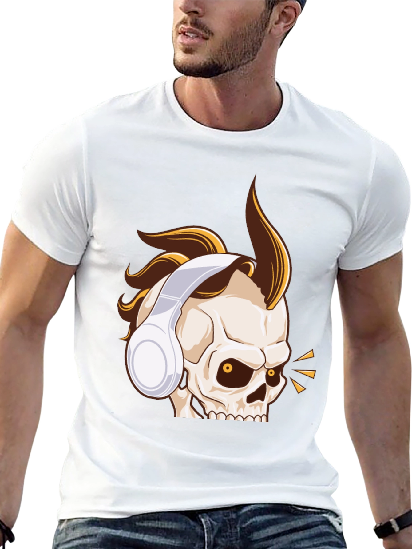 Skull Headphone Graphic Tee - Black