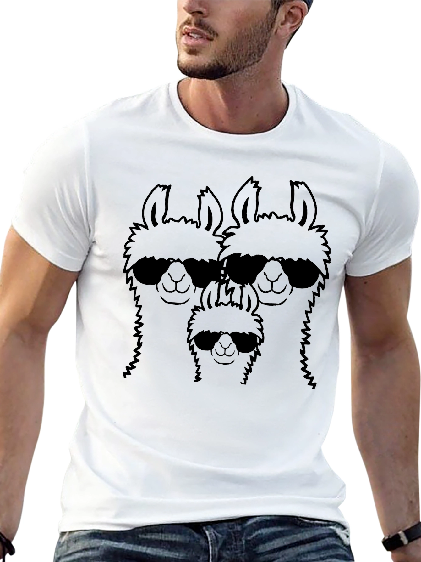 Llama Family Sunglasses Graphic Tee - Black T-Shirt