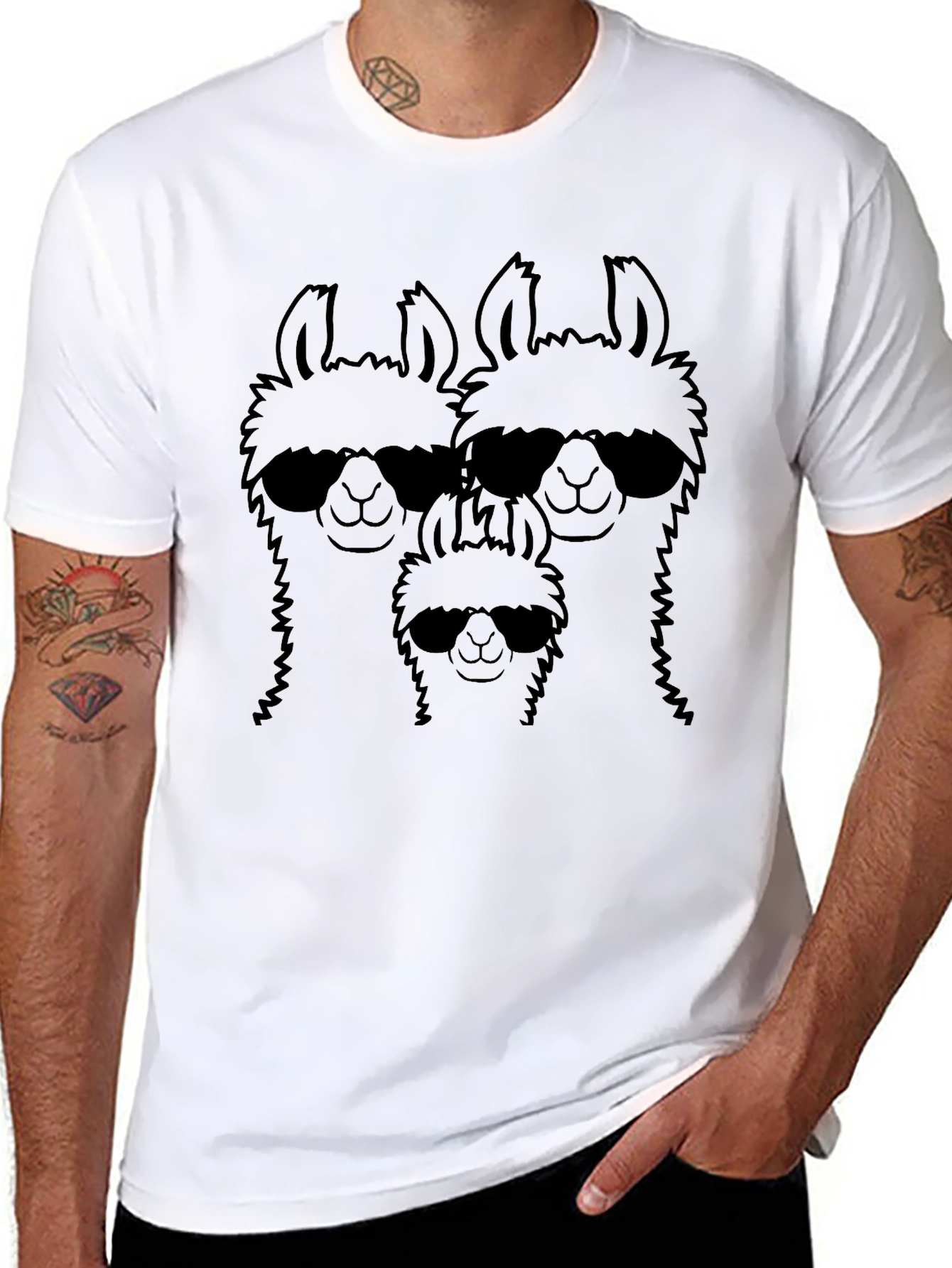 Llama Family Sunglasses Graphic Tee - Black T-Shirt