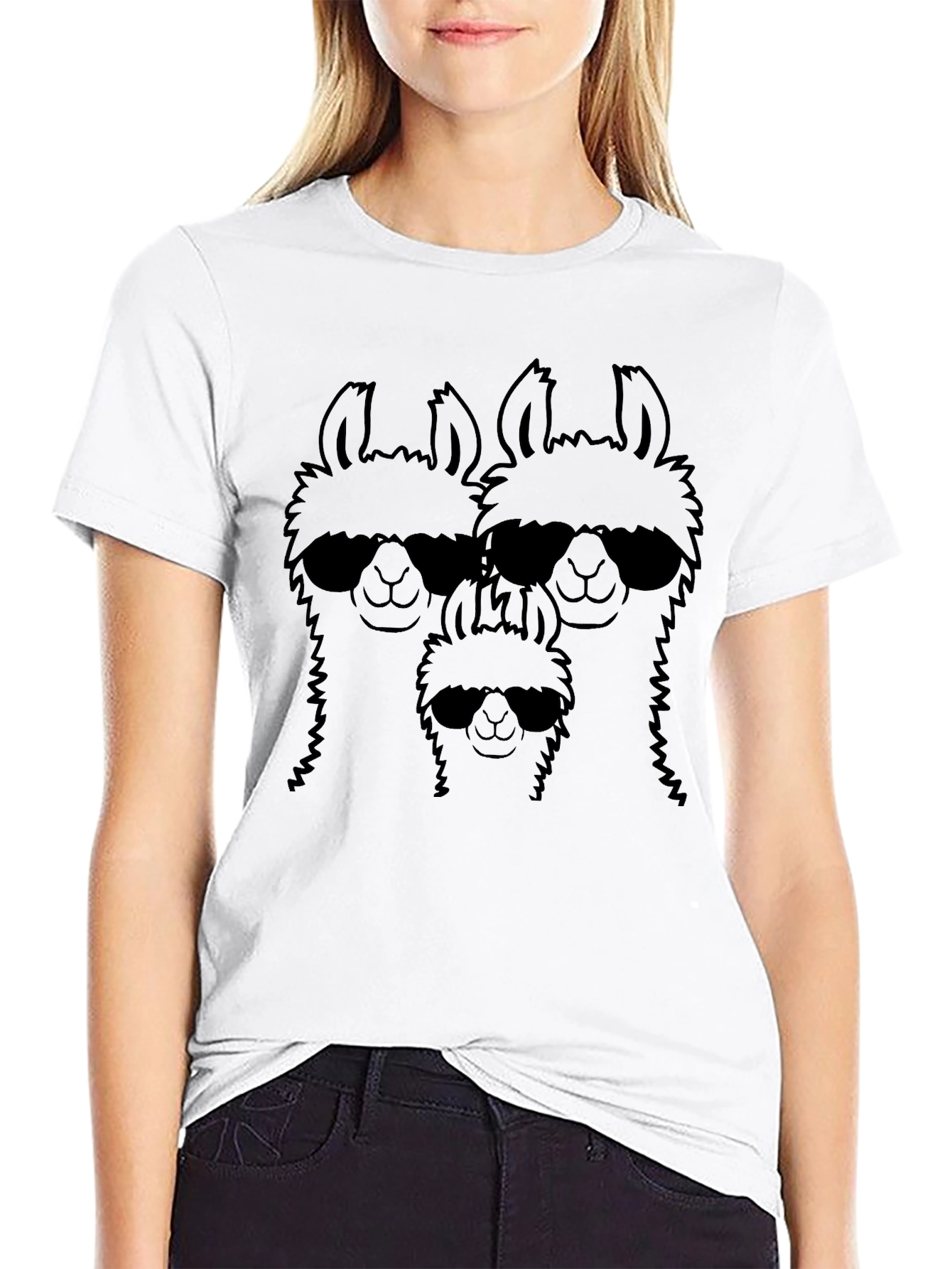 Llama Family Sunglasses Graphic Tee - Black T-Shirt