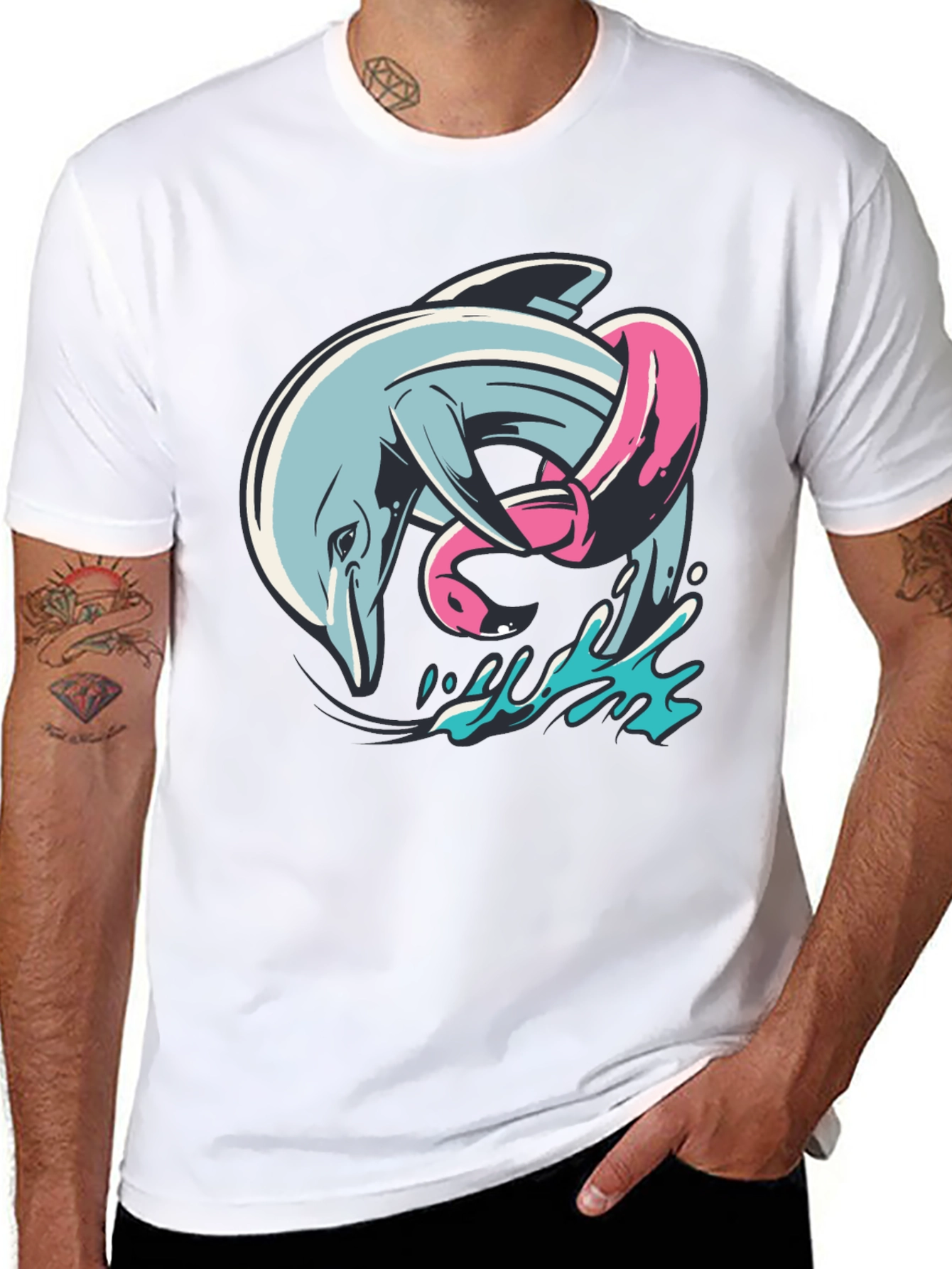 Dolphin & Flamingo T-Shirt - Unique Graphic Tee