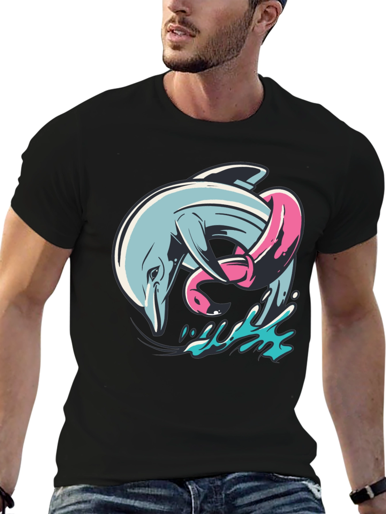 Dolphin & Flamingo T-Shirt - Unique Graphic Tee