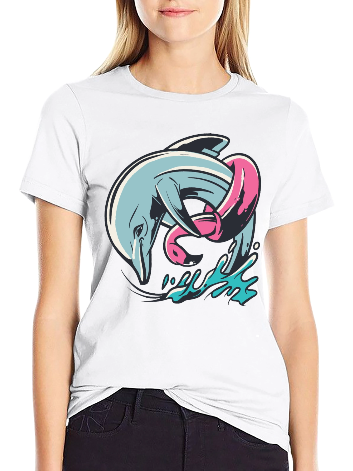 Dolphin & Flamingo T-Shirt - Unique Graphic Tee