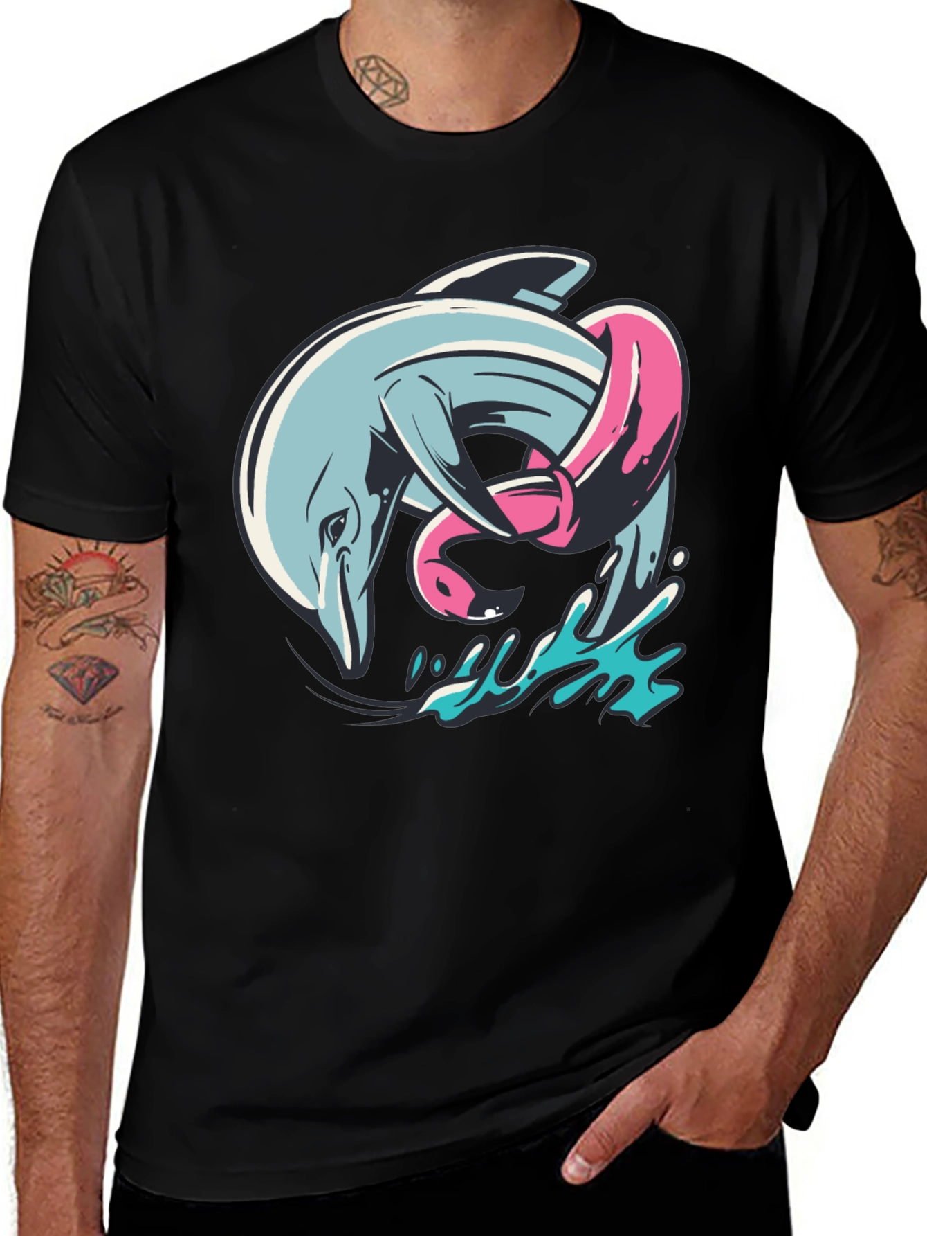 Dolphin & Flamingo T-Shirt - Unique Graphic Tee