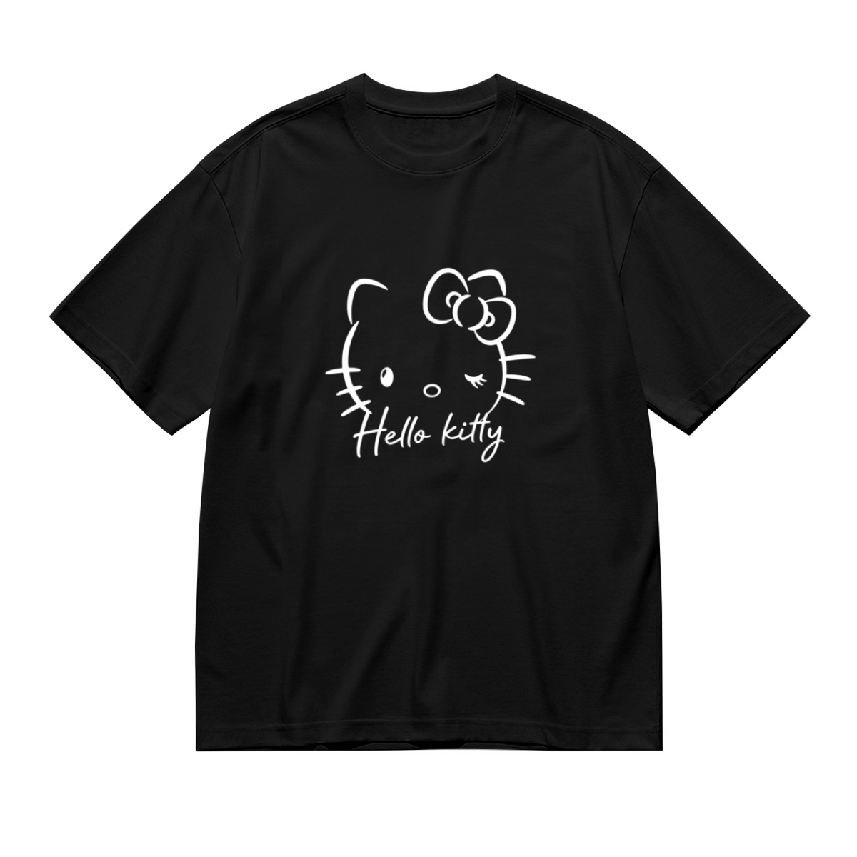 Plus Size Women Minimal Winking Hello Kitty Outline Black Plus?Size Tee