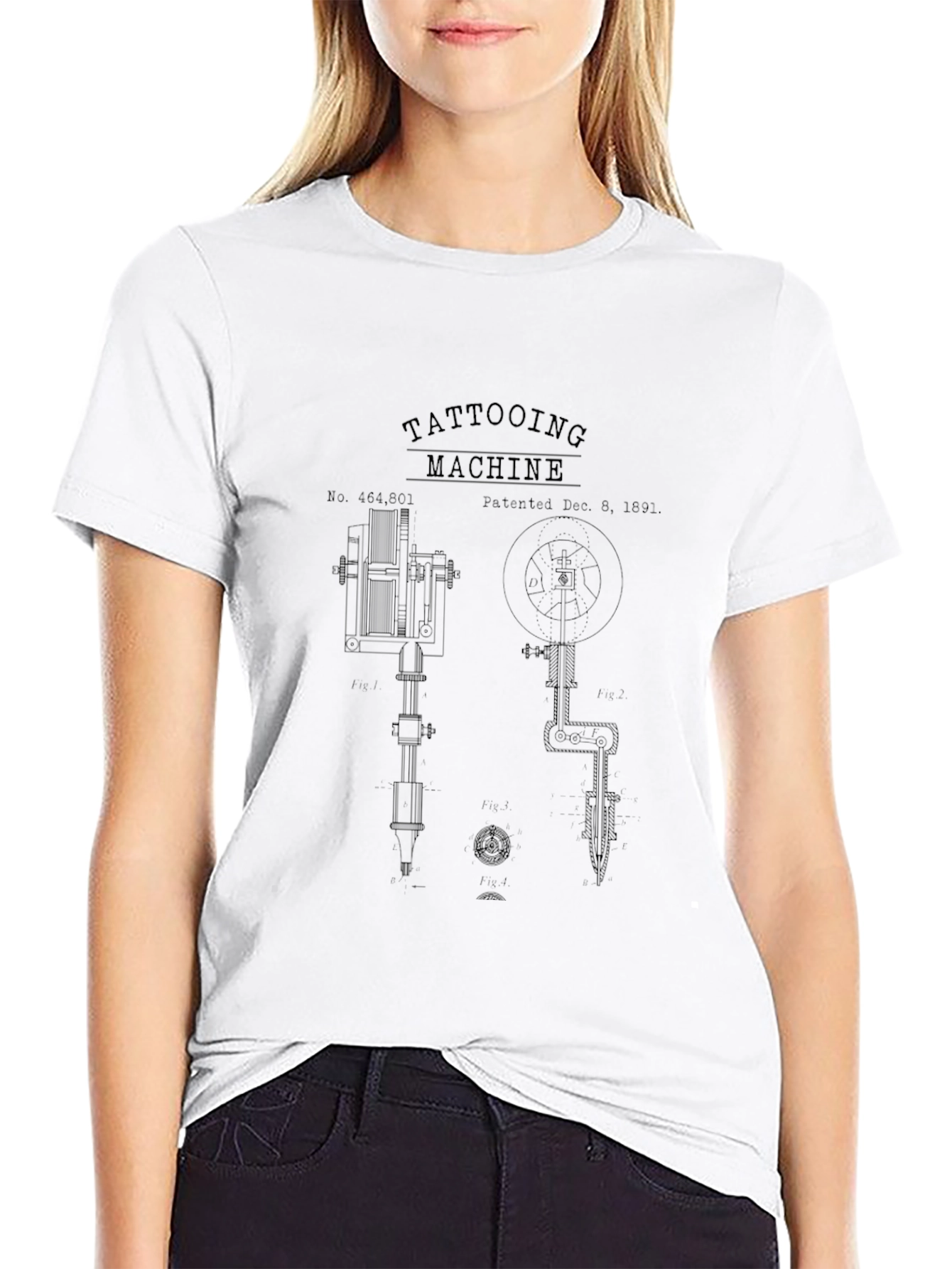 Tattooing Machine Patent Print Black T-Shirt