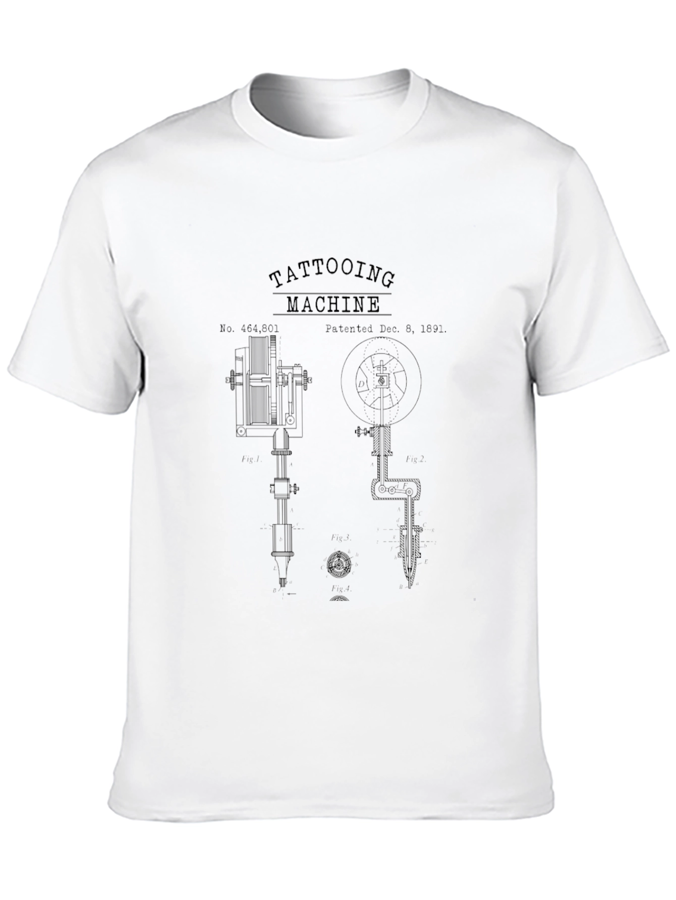 Tattooing Machine Patent Print Black T-Shirt