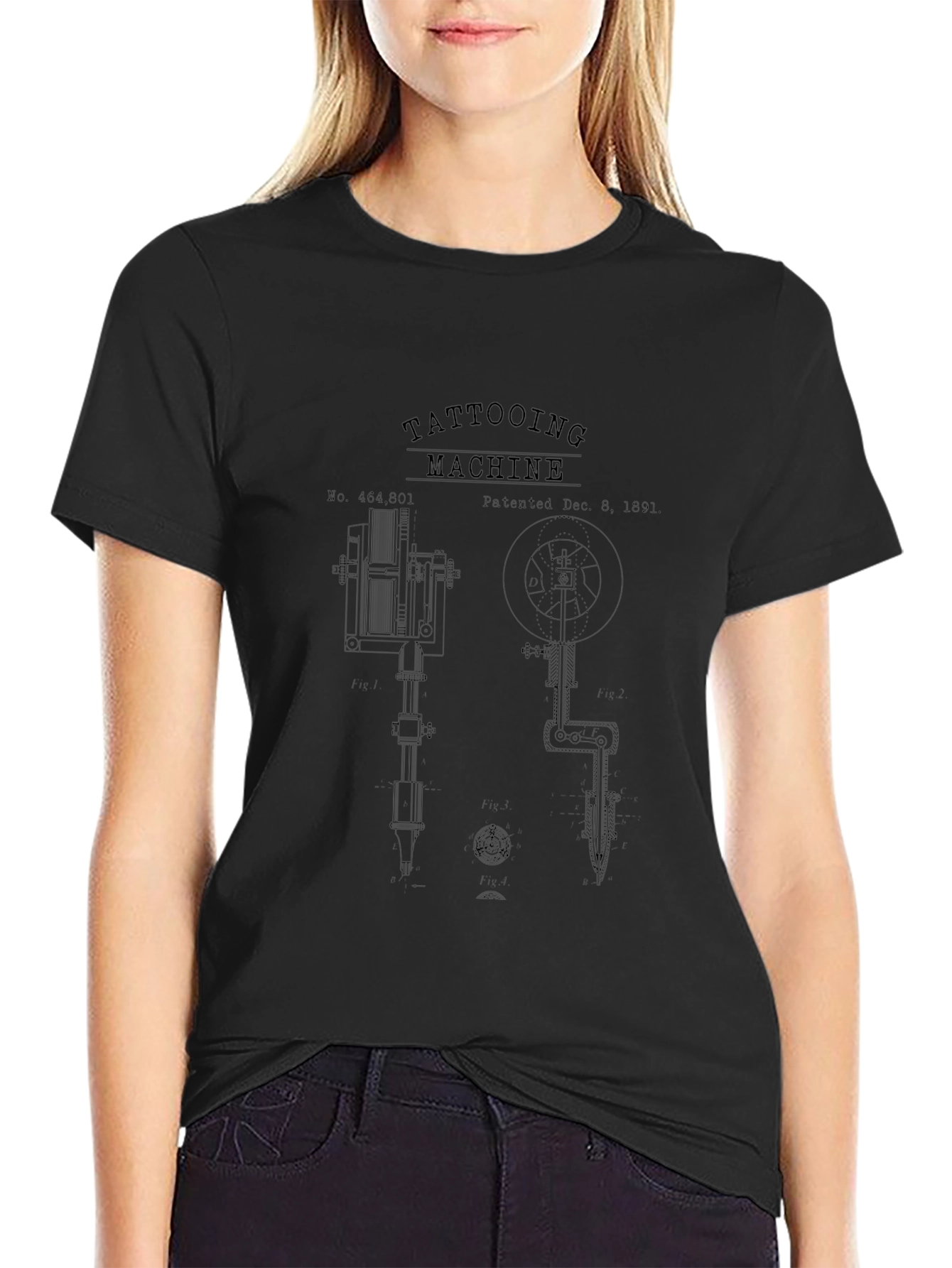 Tattooing Machine Patent Print Black T-Shirt