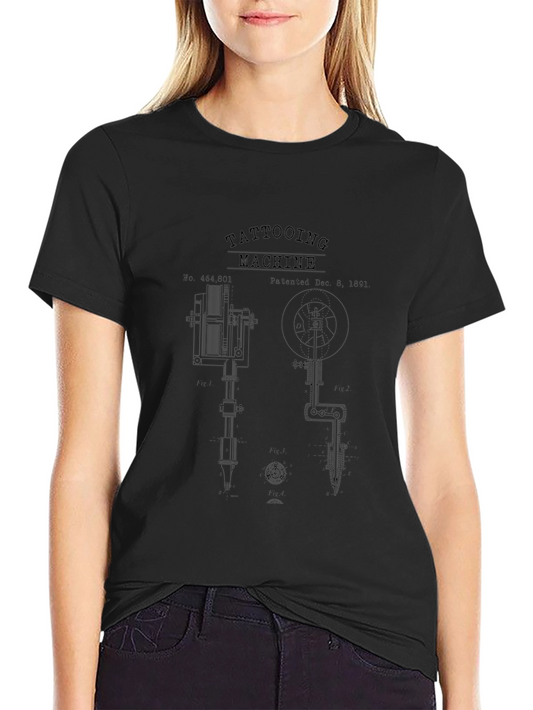 Tattooing Machine Patent Print Black T-Shirt