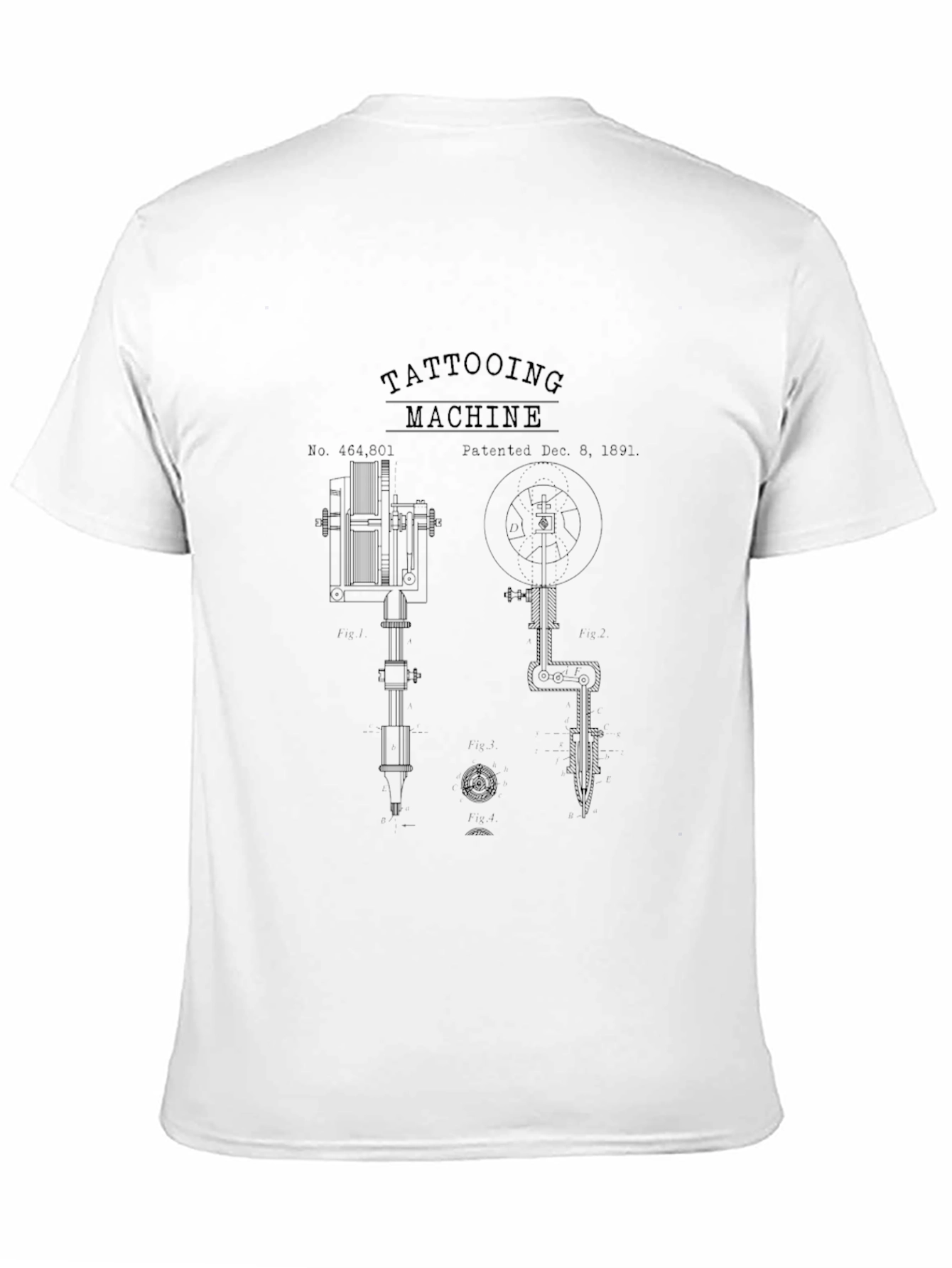 Tattooing Machine Patent Print Black T-Shirt
