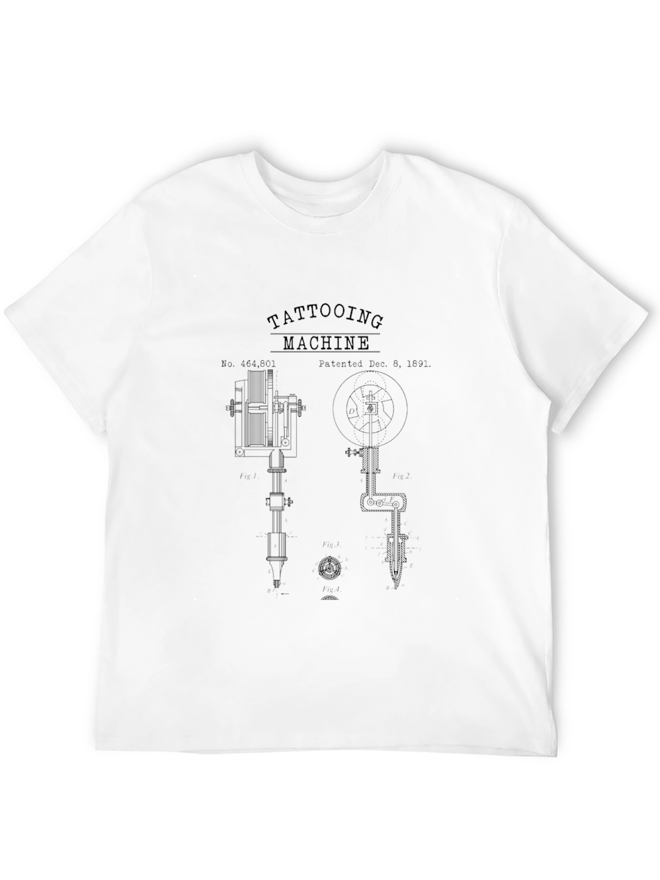 Tattooing Machine Patent Print Black T-Shirt
