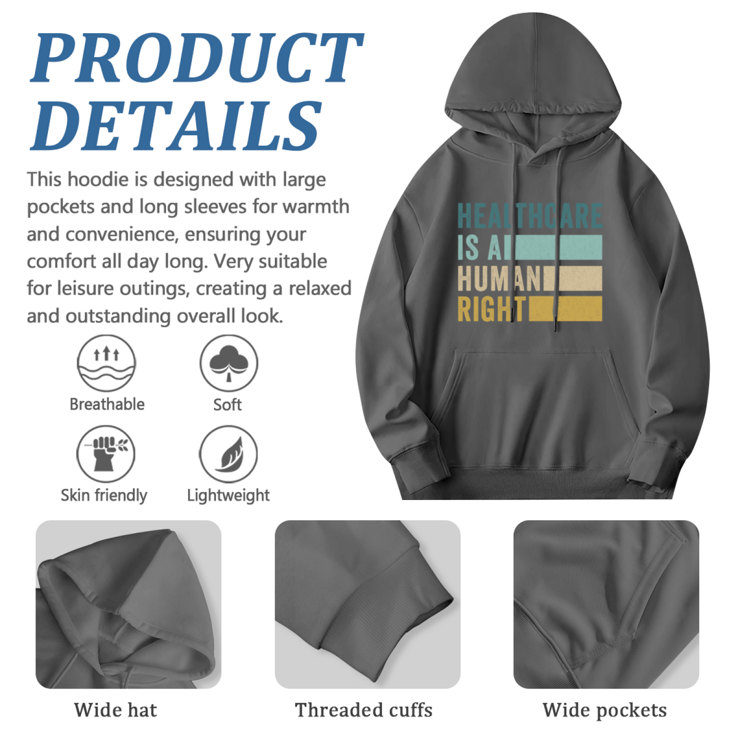 Healthcare Is A Human Right Retro Stripe Hoodie, Soft Everyday Hooded Top