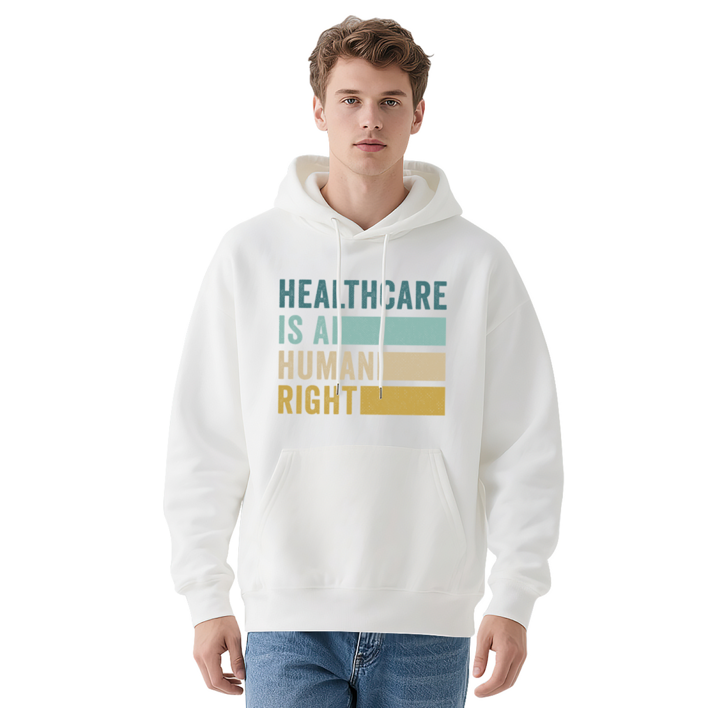 Healthcare Is A Human Right Retro Stripe Hoodie, Soft Everyday Hooded Top