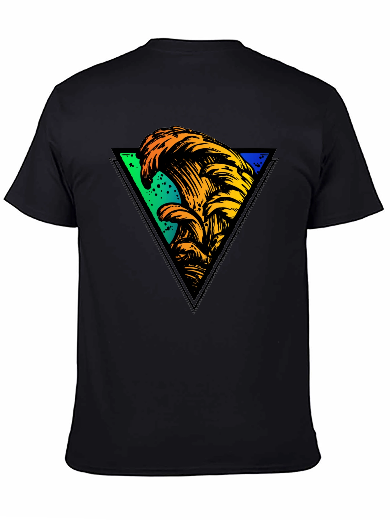 Wave Triangle Graphic Tee - Black Cotton T-Shirt