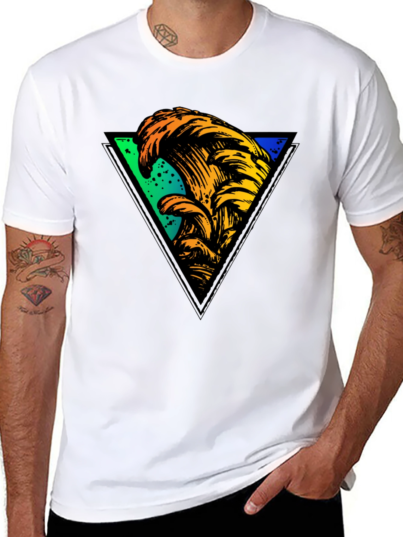 Wave Triangle Graphic Tee - Black Cotton T-Shirt