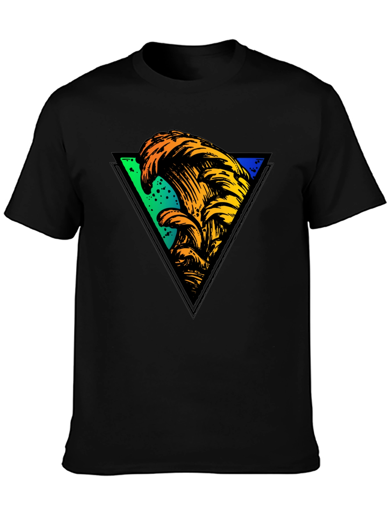 Wave Triangle Graphic Tee - Black Cotton T-Shirt