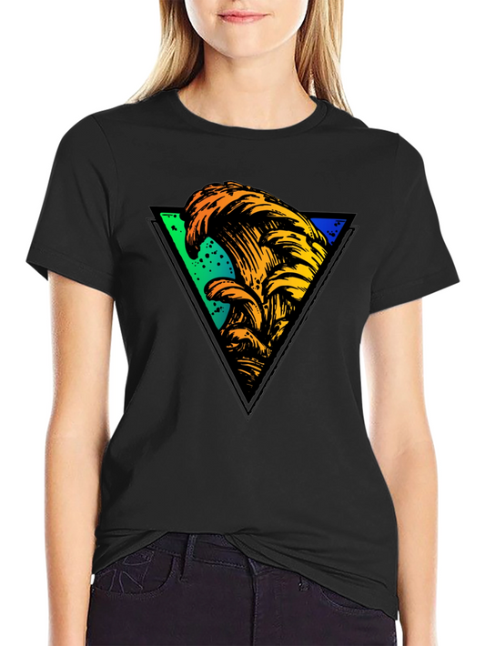 Wave Triangle Graphic Tee - Black Cotton T-Shirt