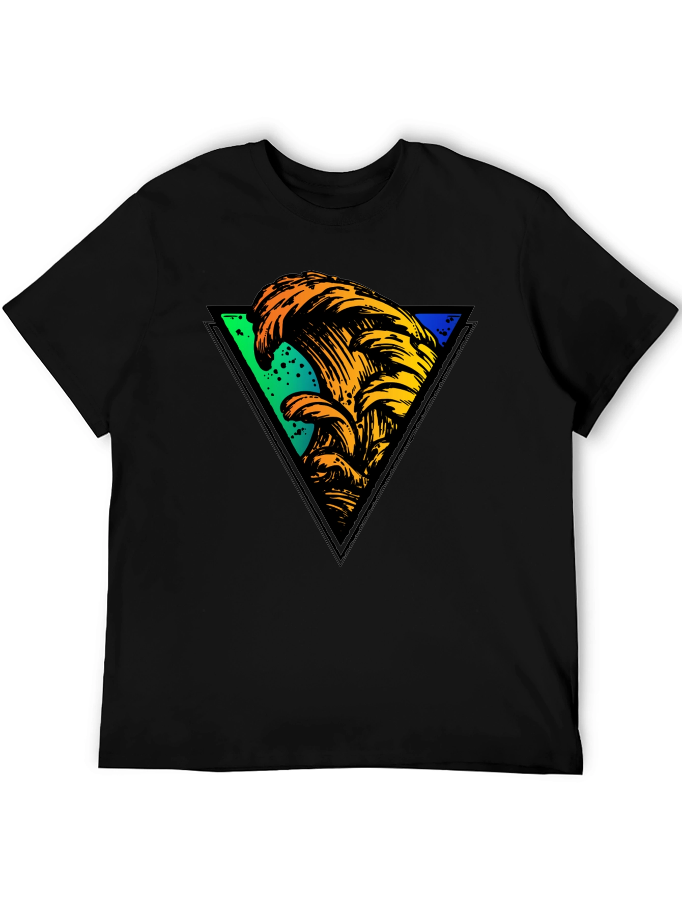 Wave Triangle Graphic Tee - Black Cotton T-Shirt