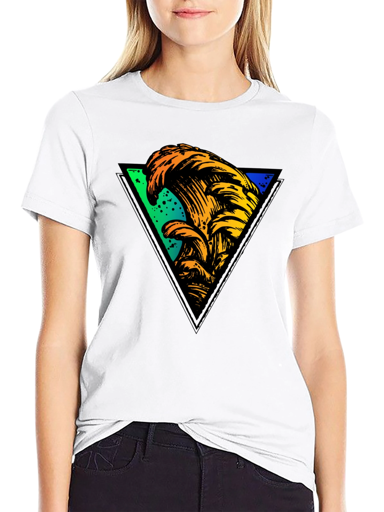 Wave Triangle Graphic Tee - Black Cotton T-Shirt