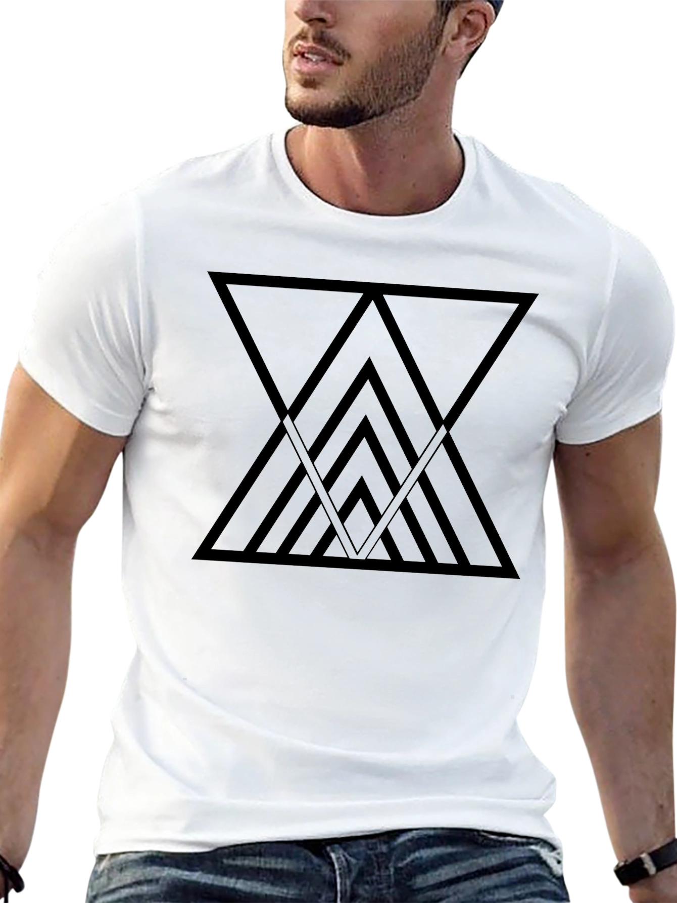 Geometric Triangle Graphic Black T-Shirt
