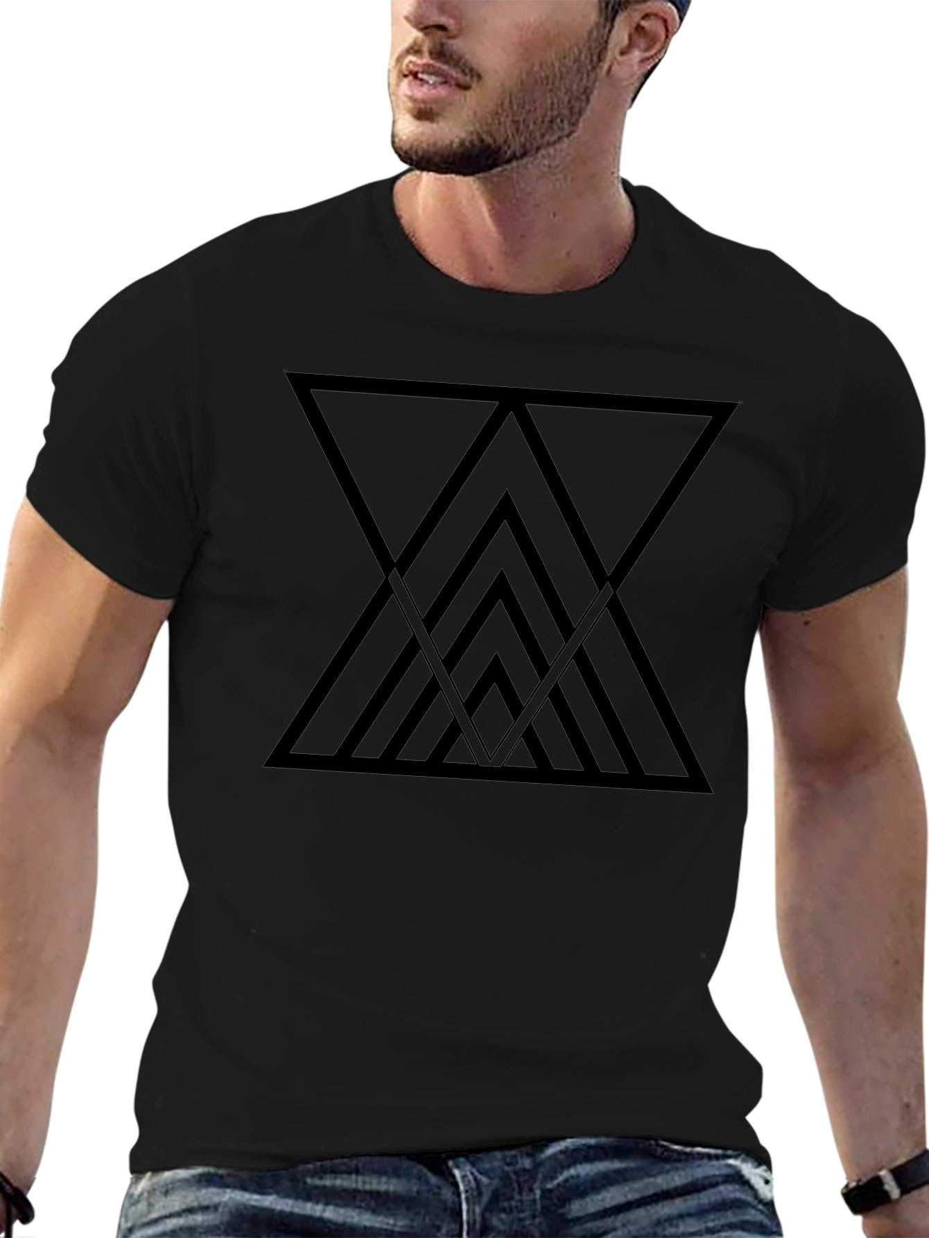 Geometric Triangle Graphic Black T-Shirt