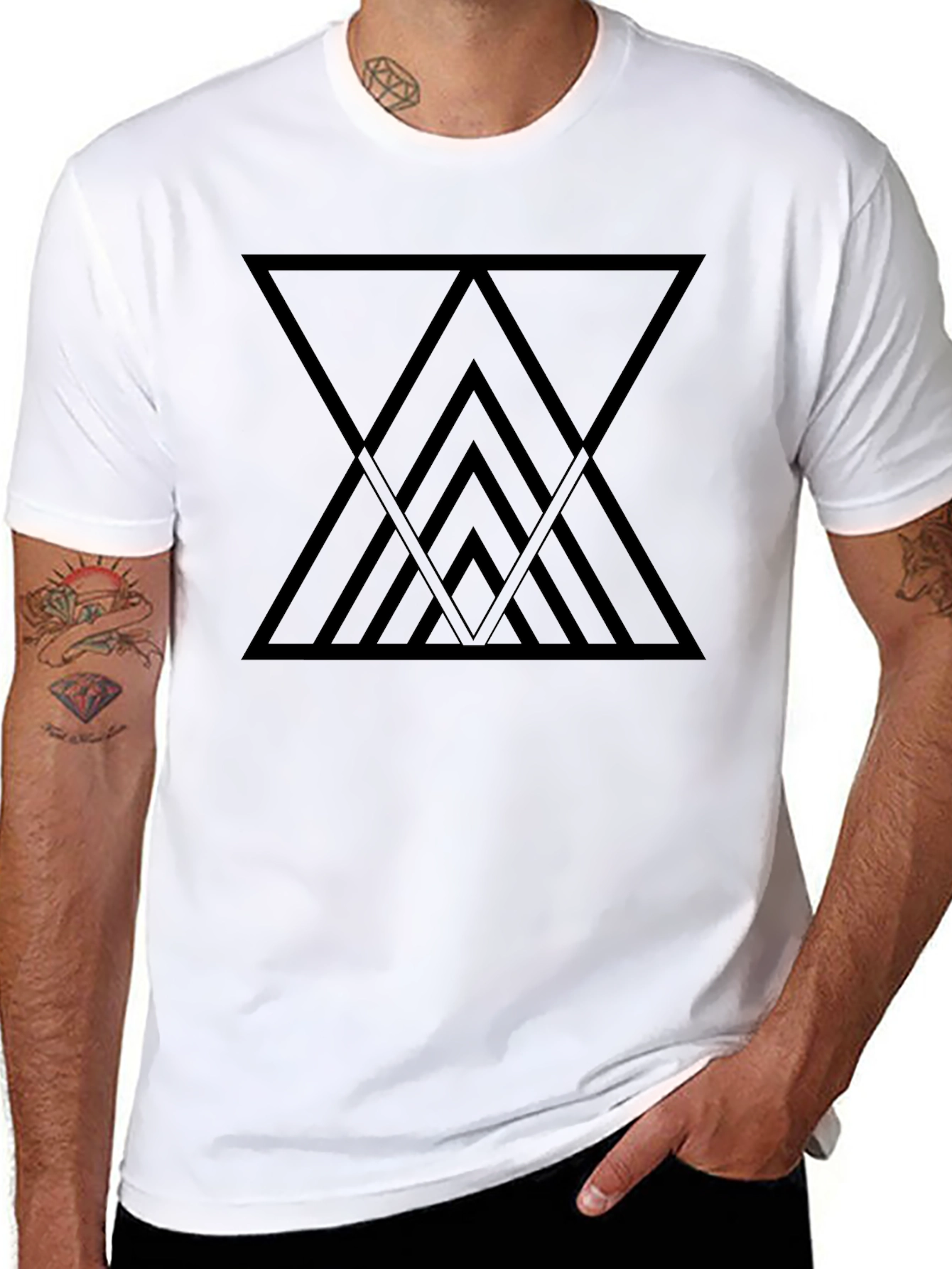 Geometric Triangle Graphic Black T-Shirt