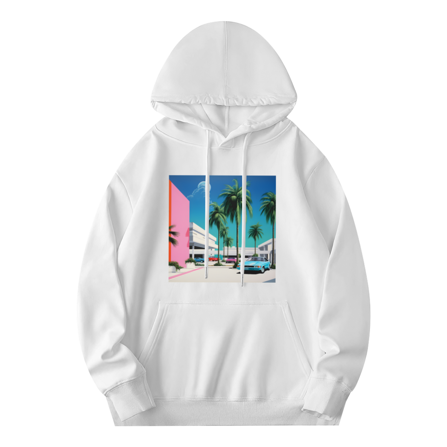 90s Vaporwave Palm Tree Retro Car Art Hoodie, Unisex Cozy Comfort Pullover