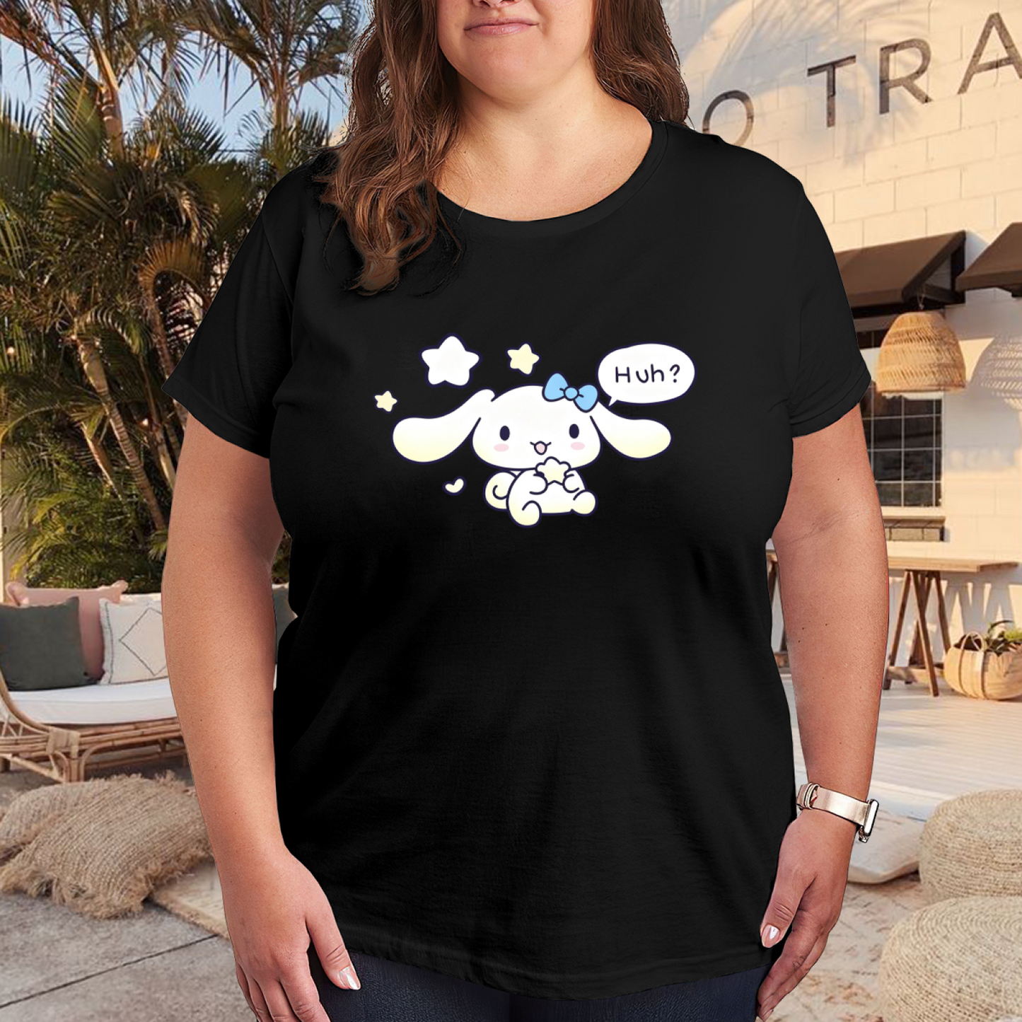 Adorable Cinnamoroll Huh Star Design Plus?Size Ladies T?Shirt