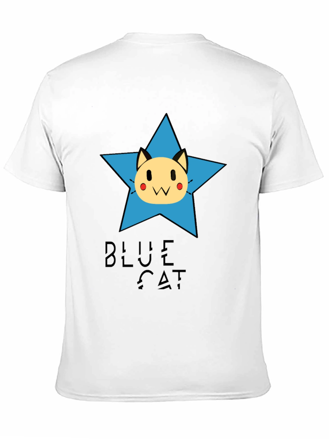 Blue Cat Star Graphic Tee - Black Cotton T-Shirt