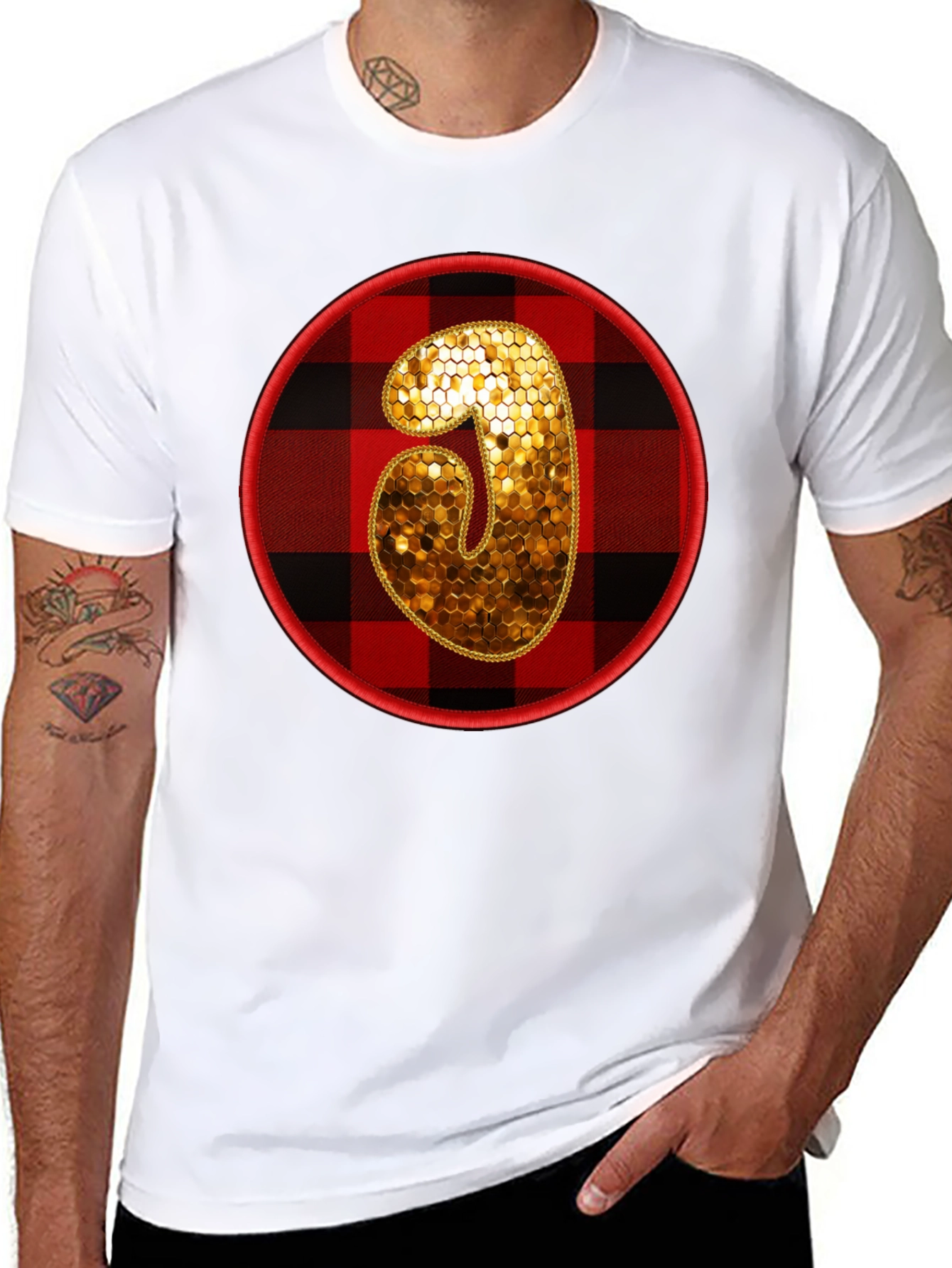 Plaid Letter T-Shirt - Black