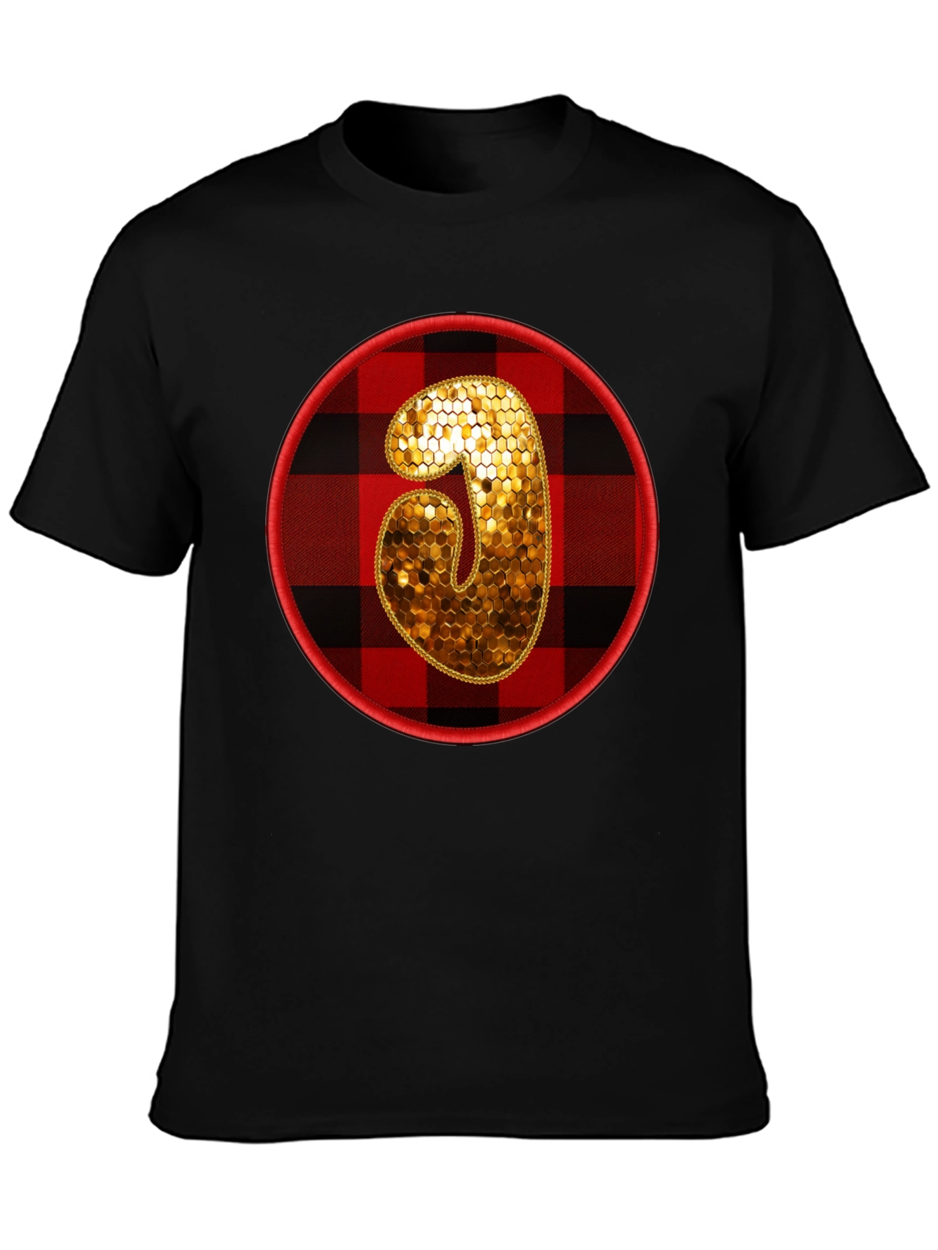 Plaid Letter T-Shirt - Black