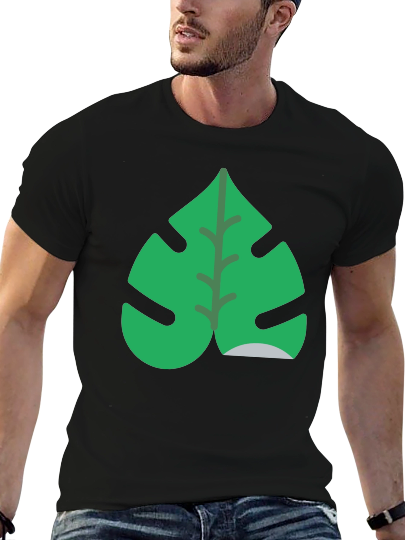 Tropical Monstera Leaf Black T-Shirt