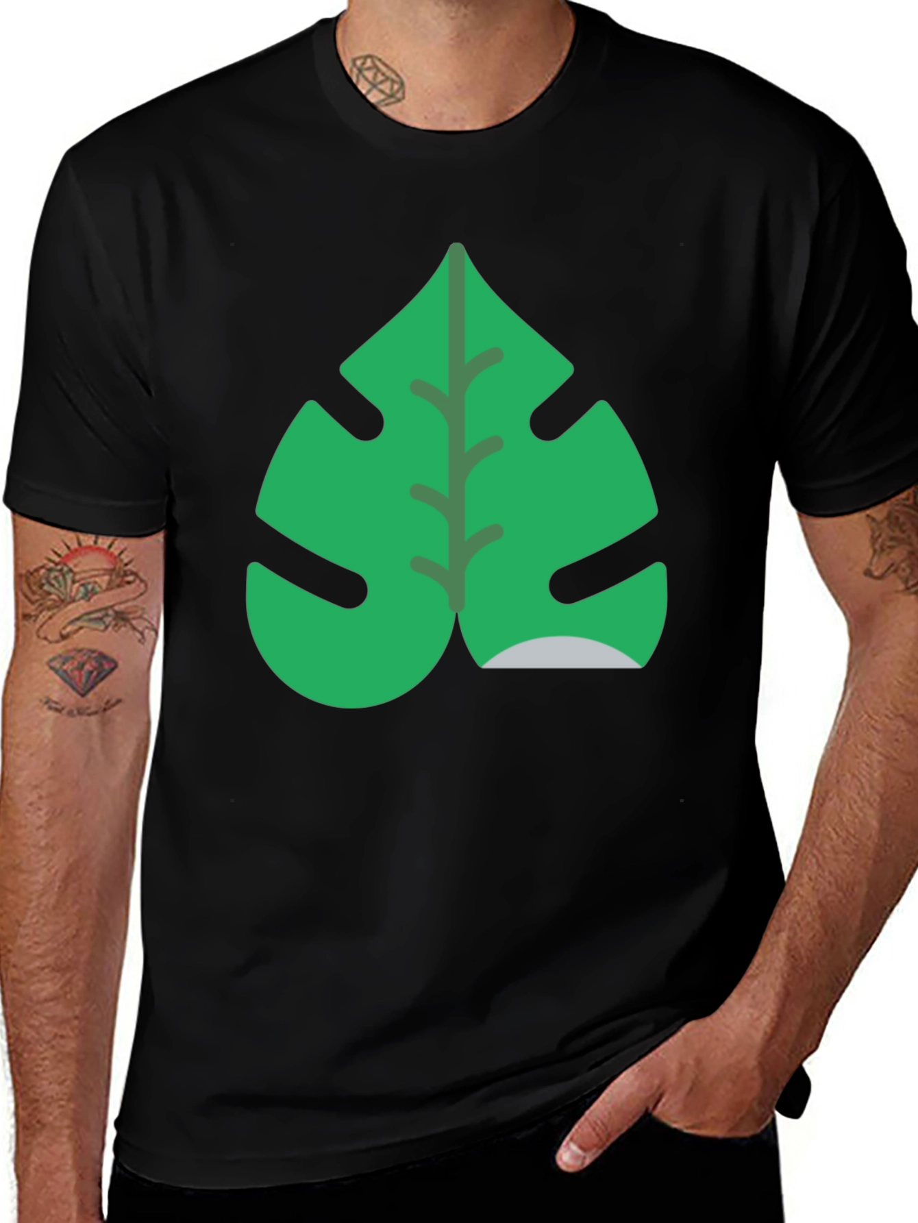Tropical Monstera Leaf Black T-Shirt