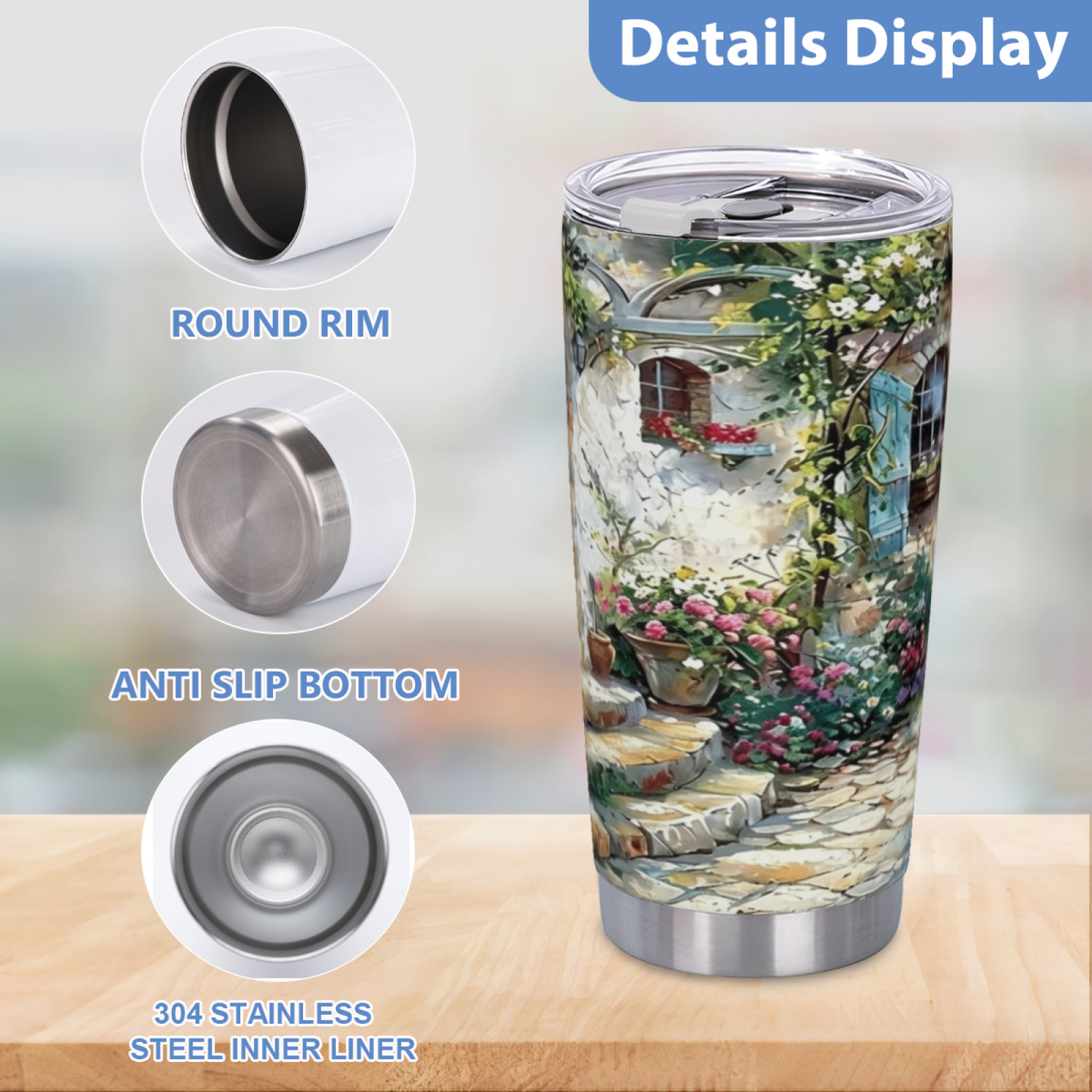 Rustic French Stone Cottage Secret Flower Garden 20oz Cup