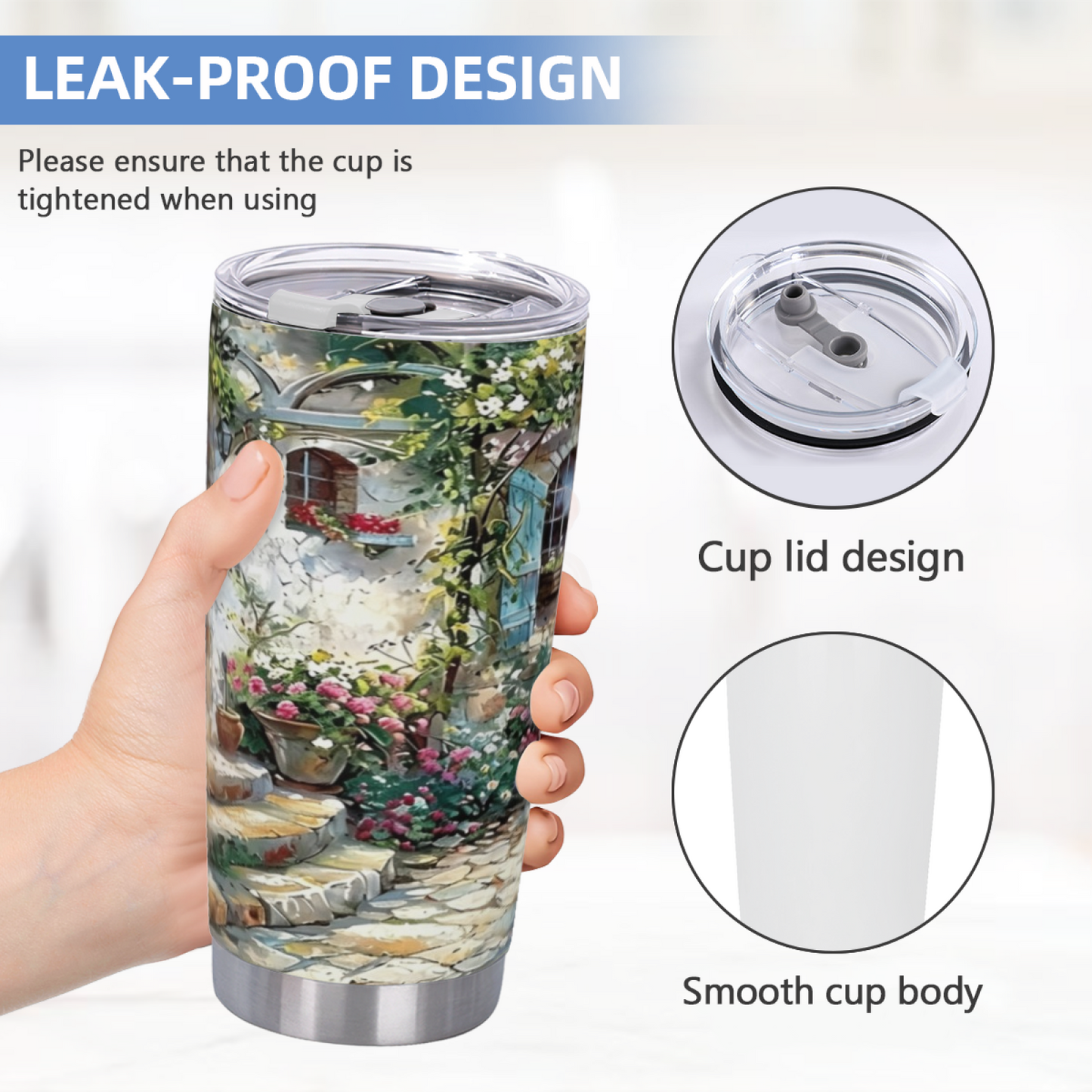 Rustic French Stone Cottage Secret Flower Garden 20oz Cup